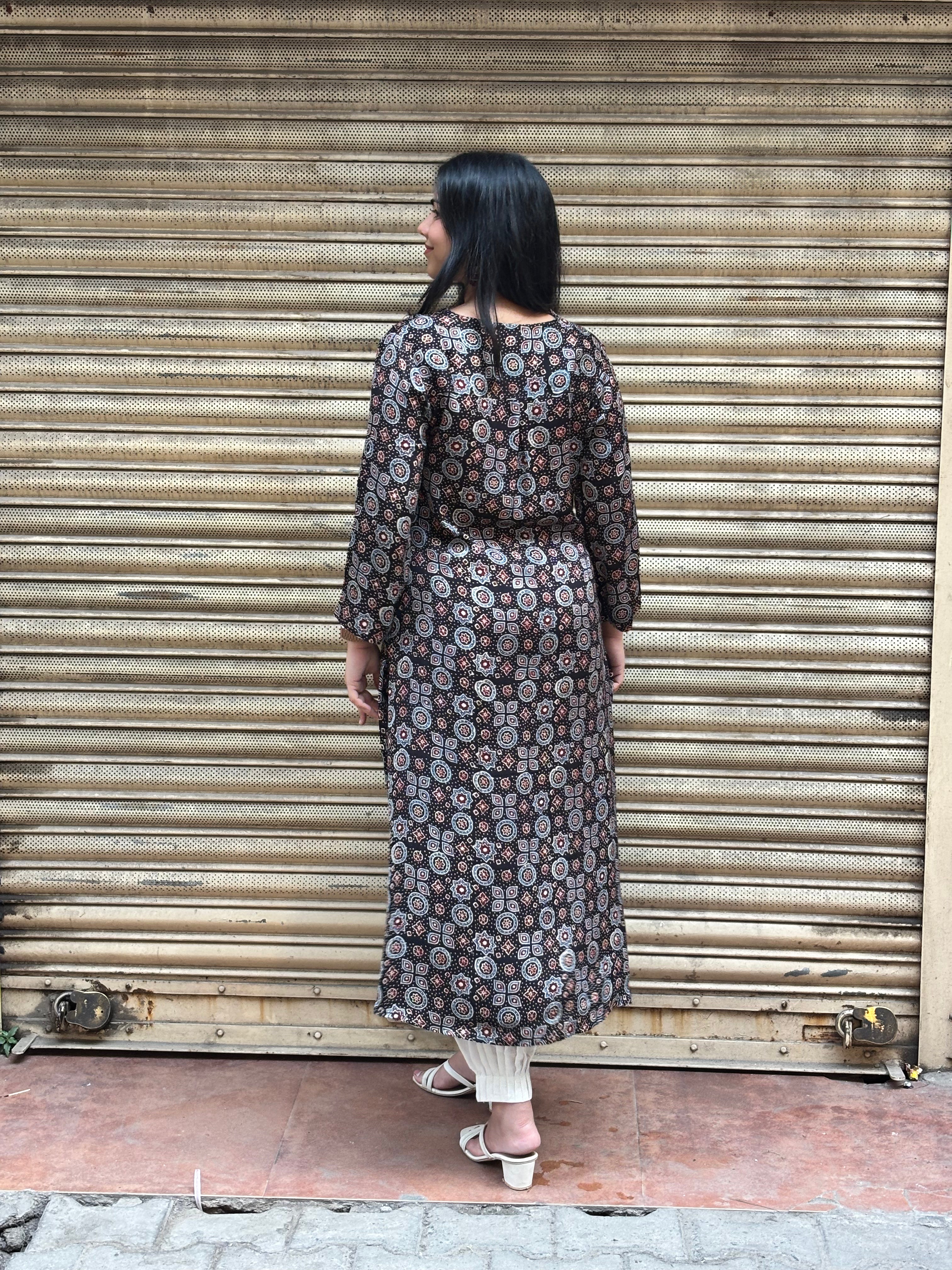 Zaria Ajrakh Hand Block Print Cotton Silk Kurta