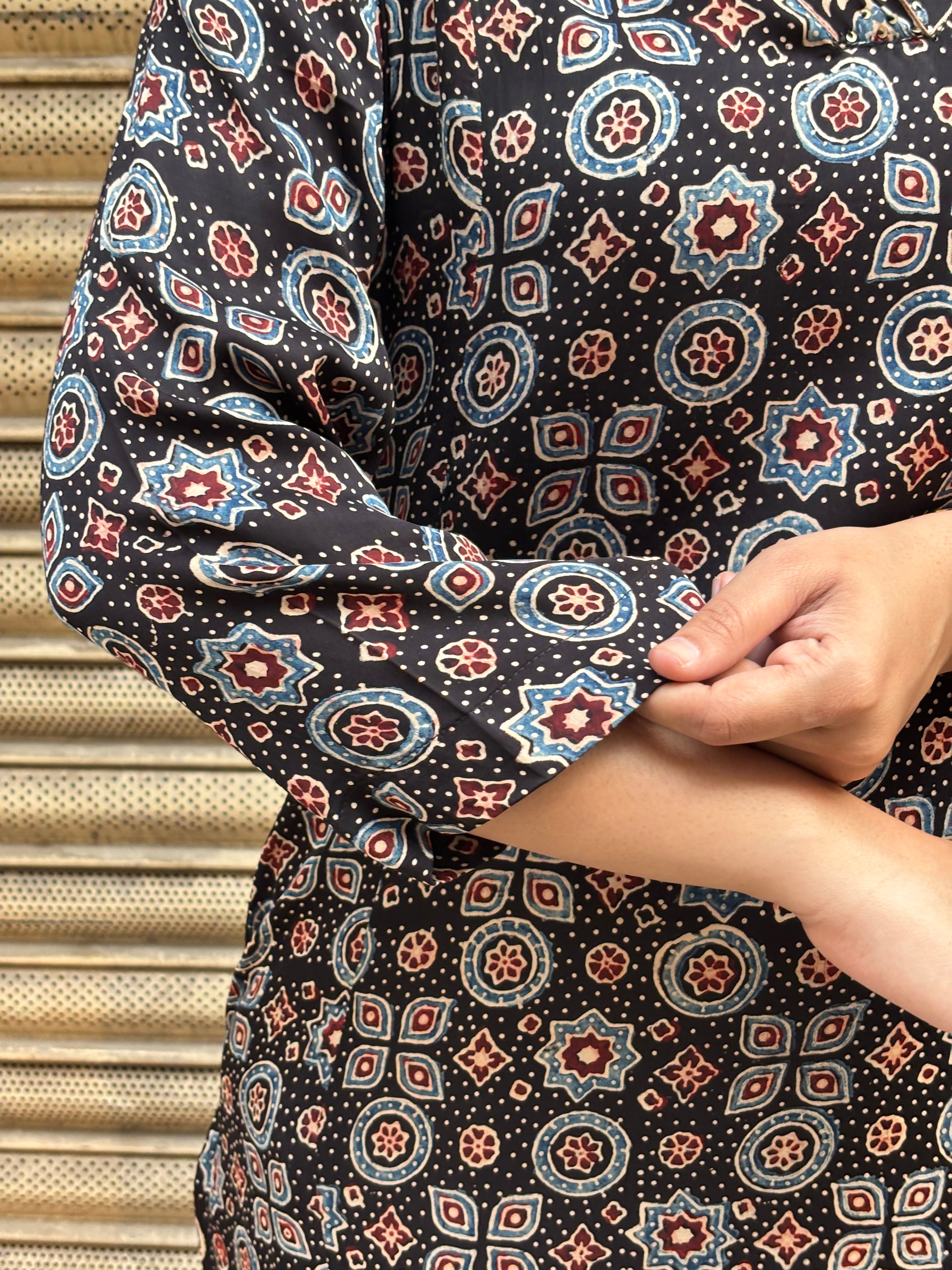 Zaria Ajrakh Hand Block Print Cotton Silk Kurta