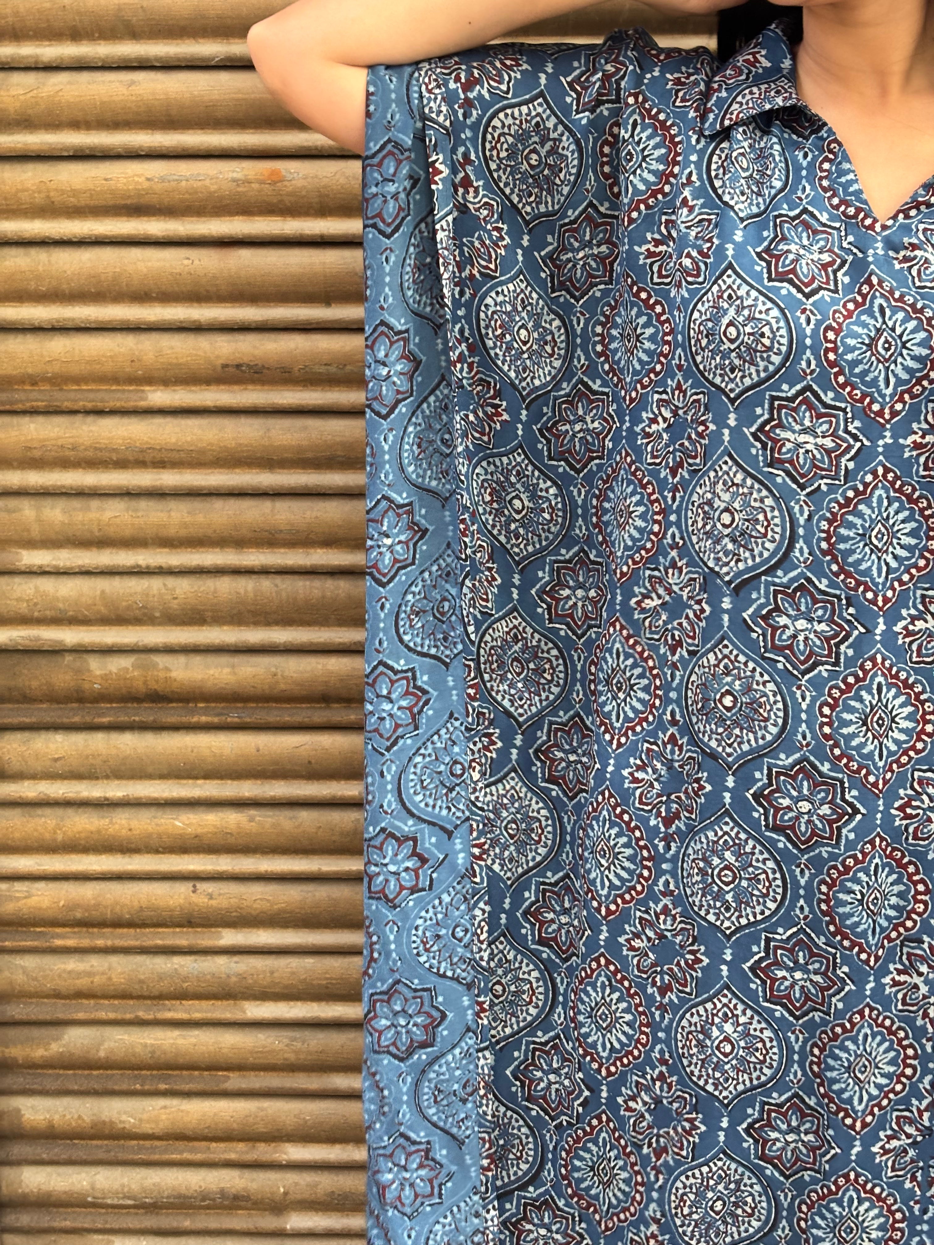 Naila Ajrakh Hand Block Print Modal Silk Long Kaftan