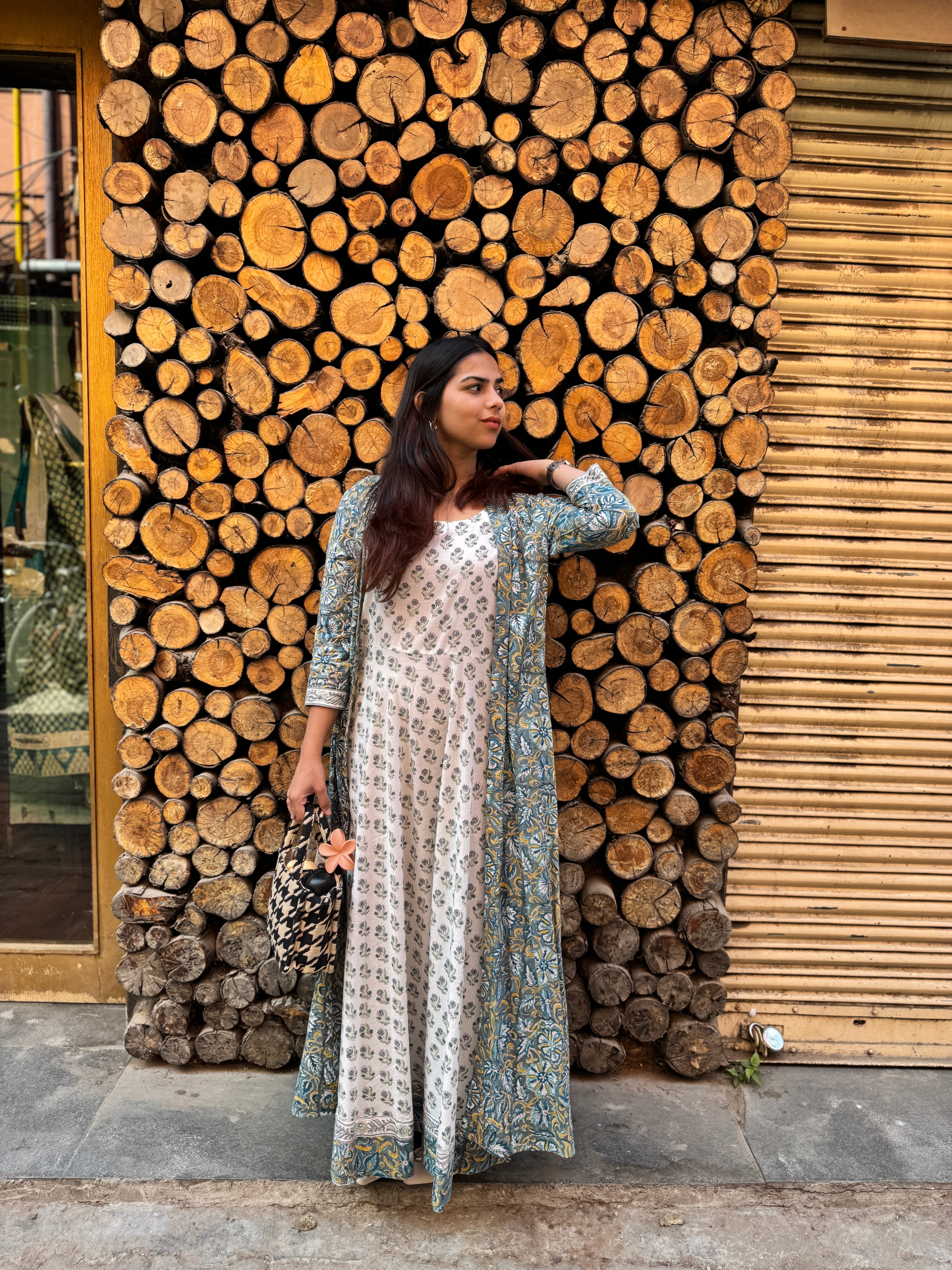 Ira Hand Block Print Cotton Long Double Layer Dress