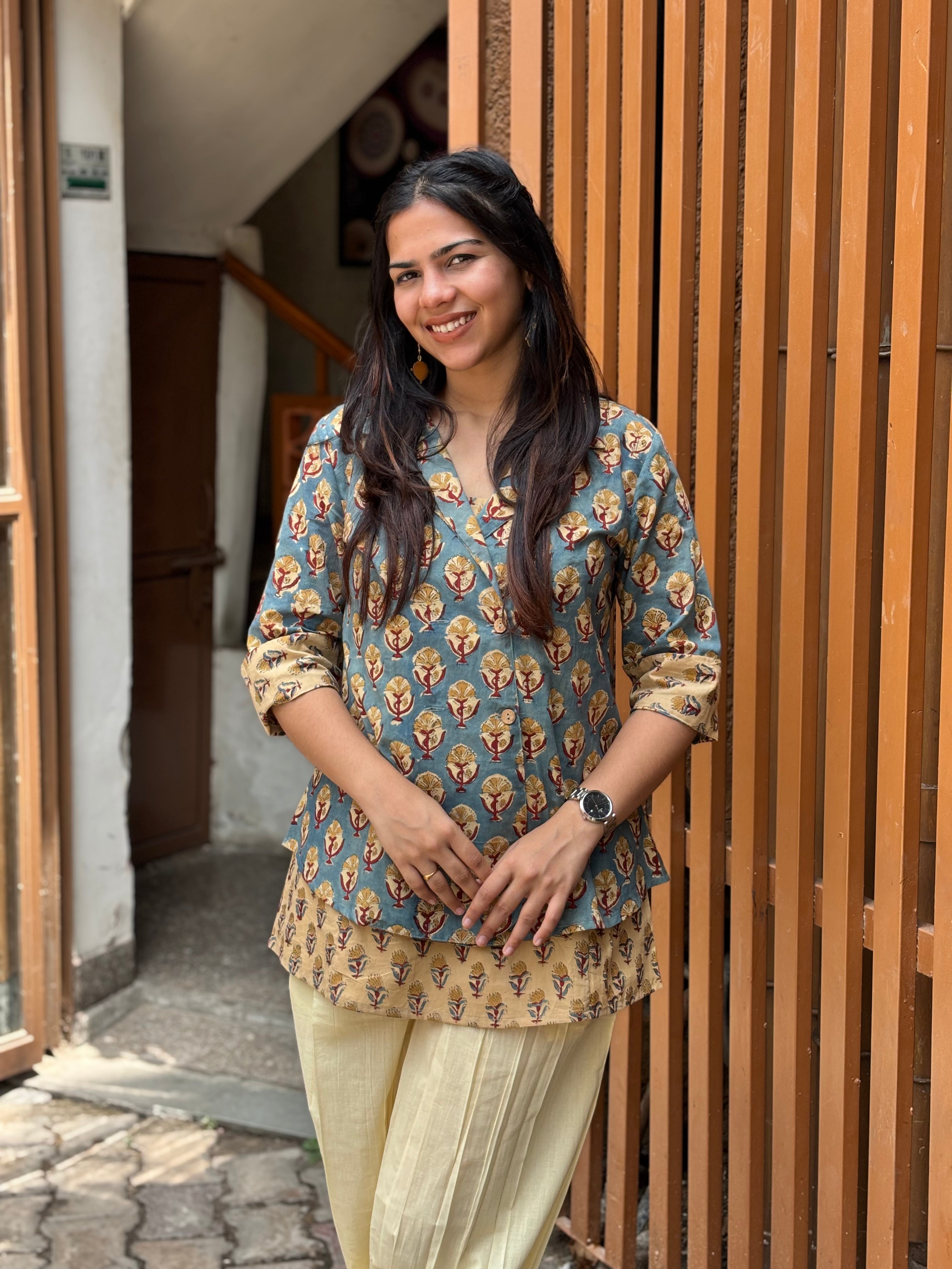 Mishti Bagru Hand Block Print Cotton Double Layer Top