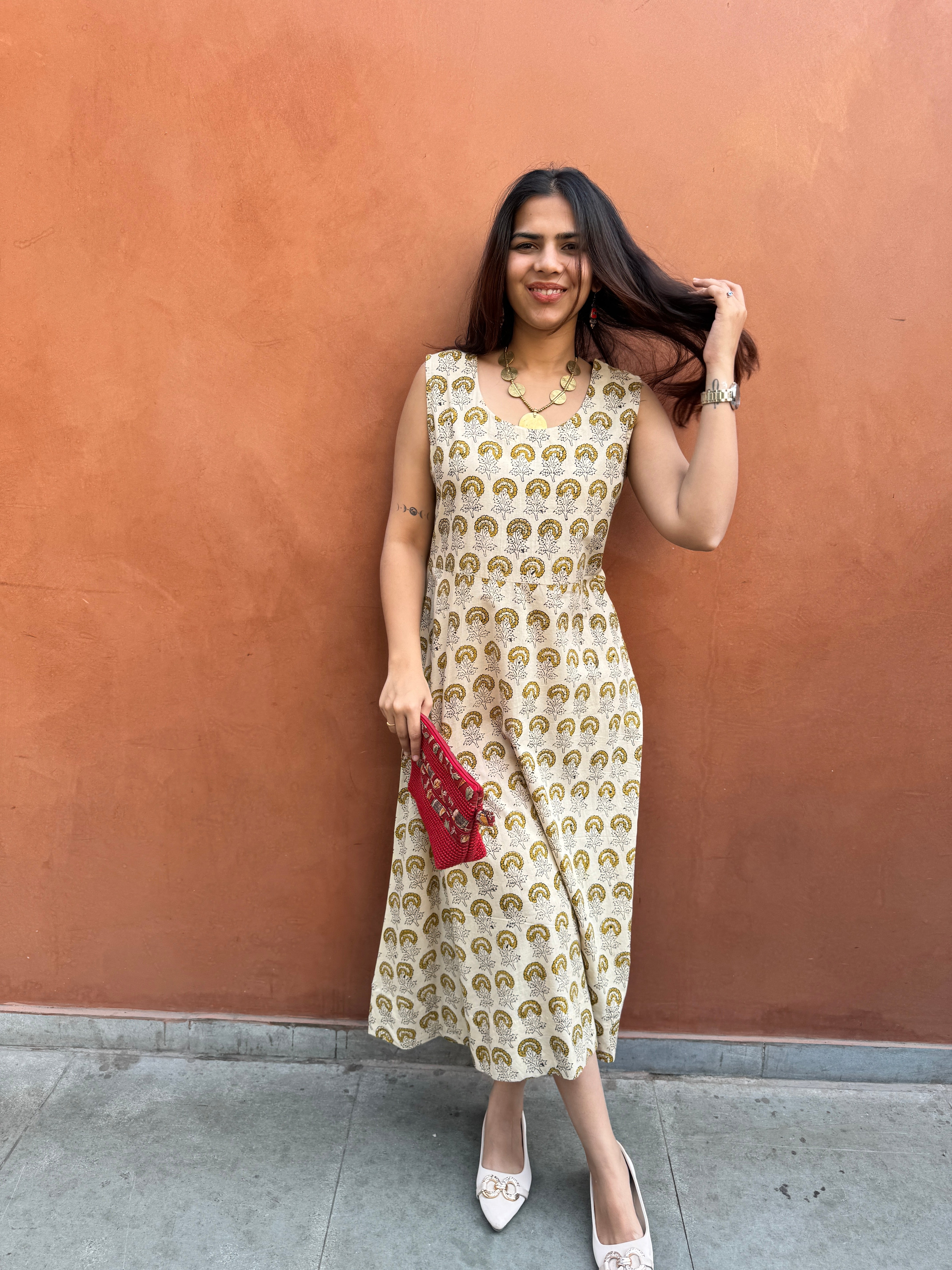 Tarini Kalamakri Hand Block Print Cotton Short Double Layer Dress