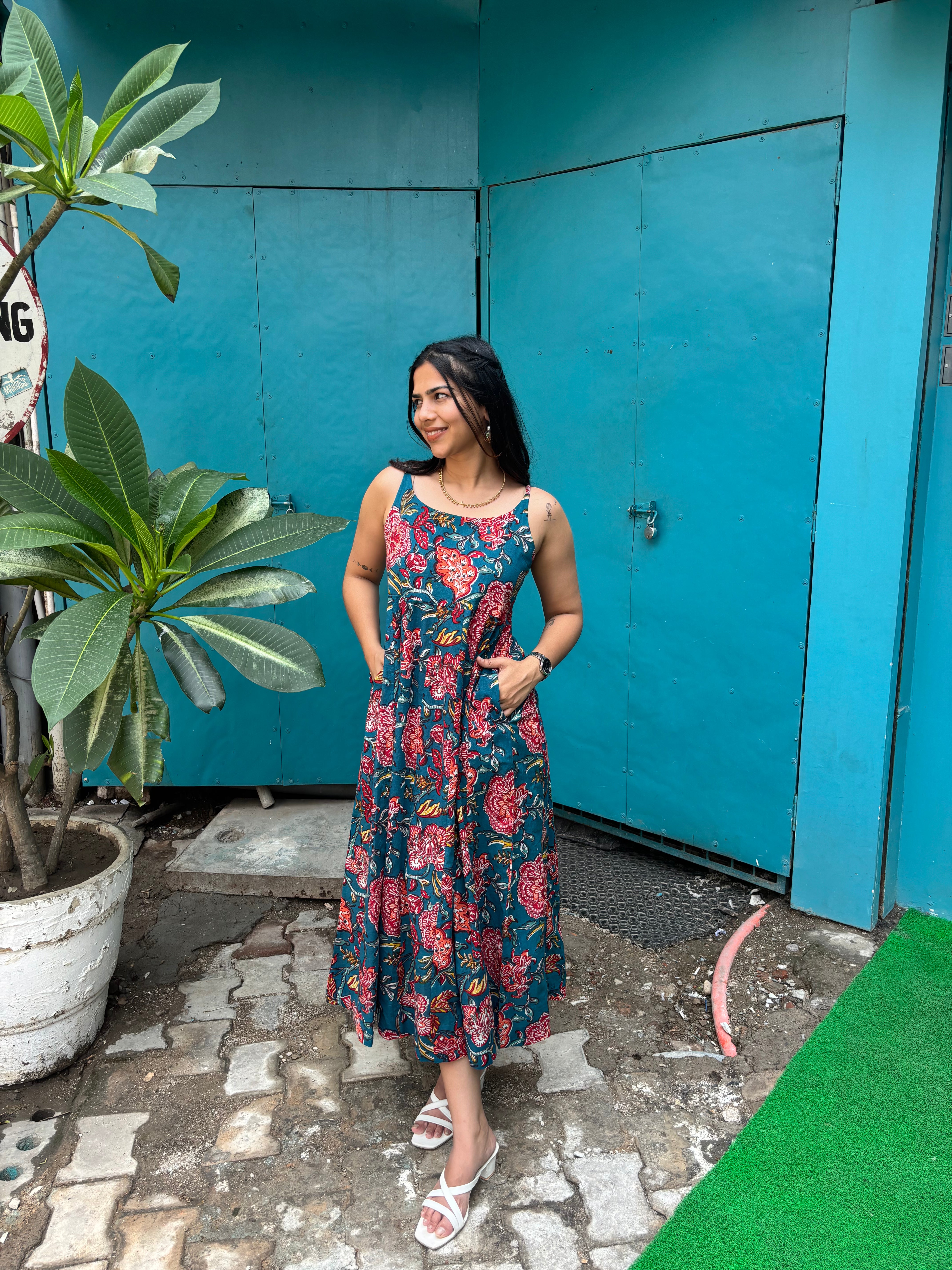 Tula Hand Block Printed Spaghetti Dress