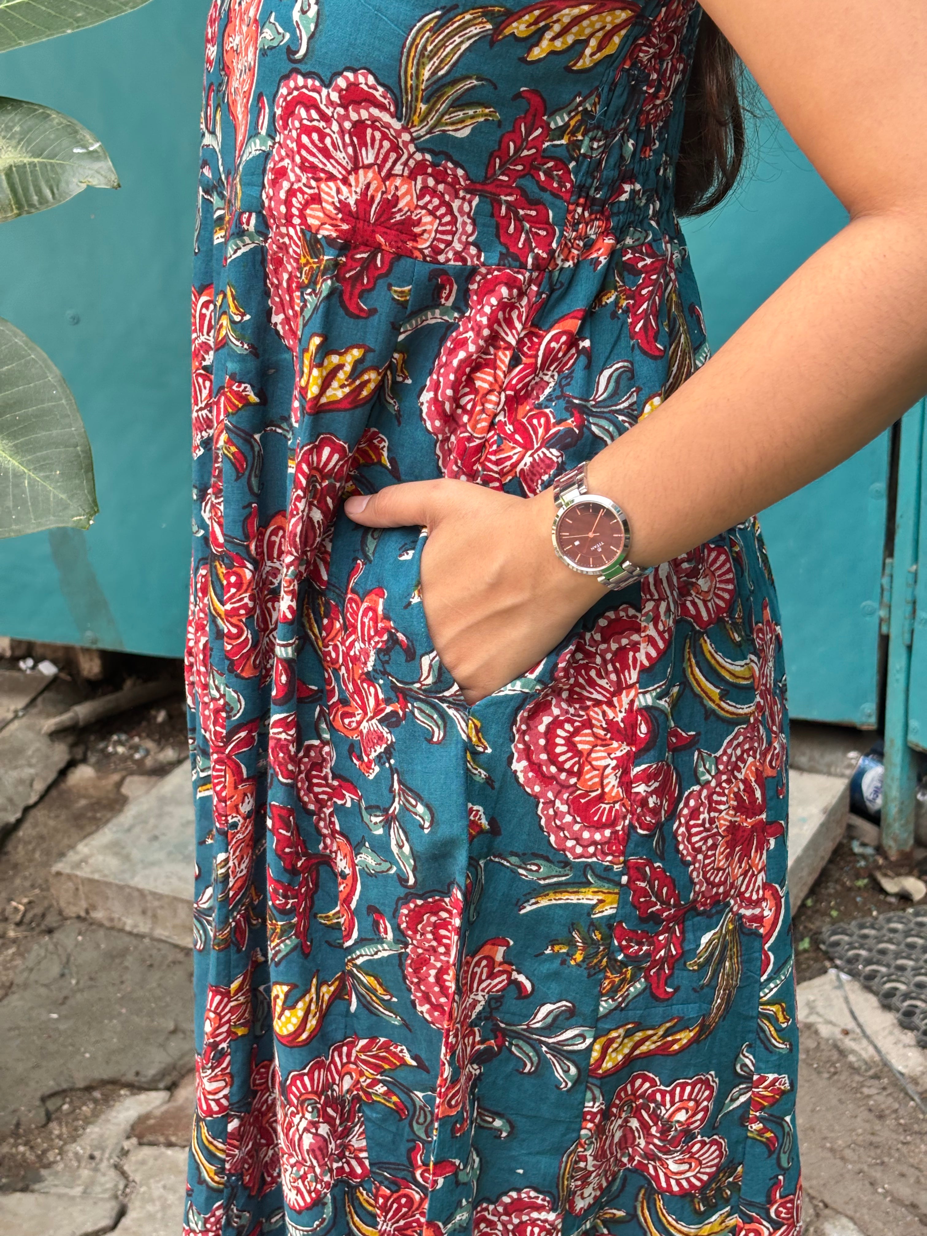 Tula Hand Block Printed Spaghetti Dress