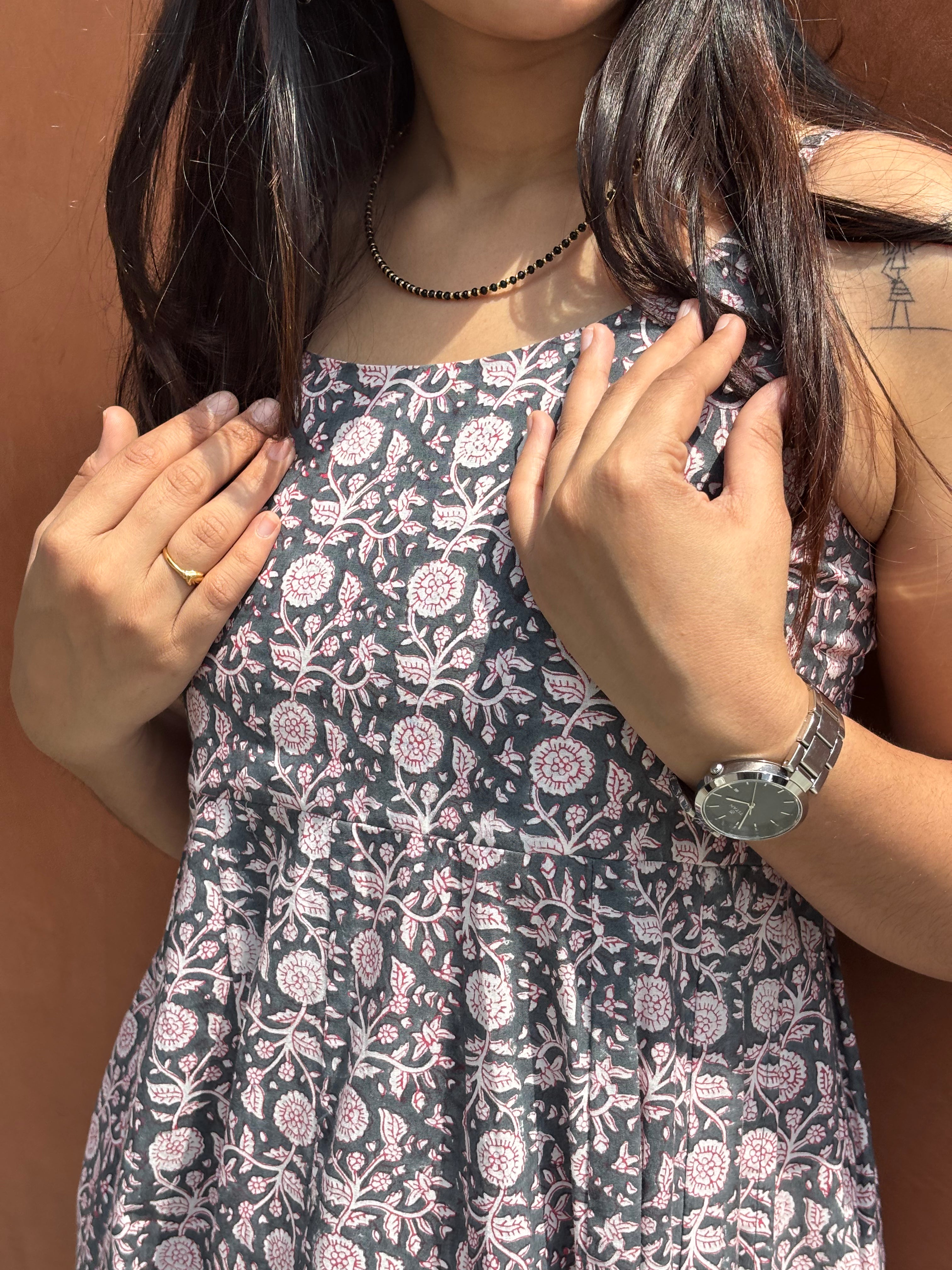 Anukriti Hand Block Print Cotton Spaghetti Dress