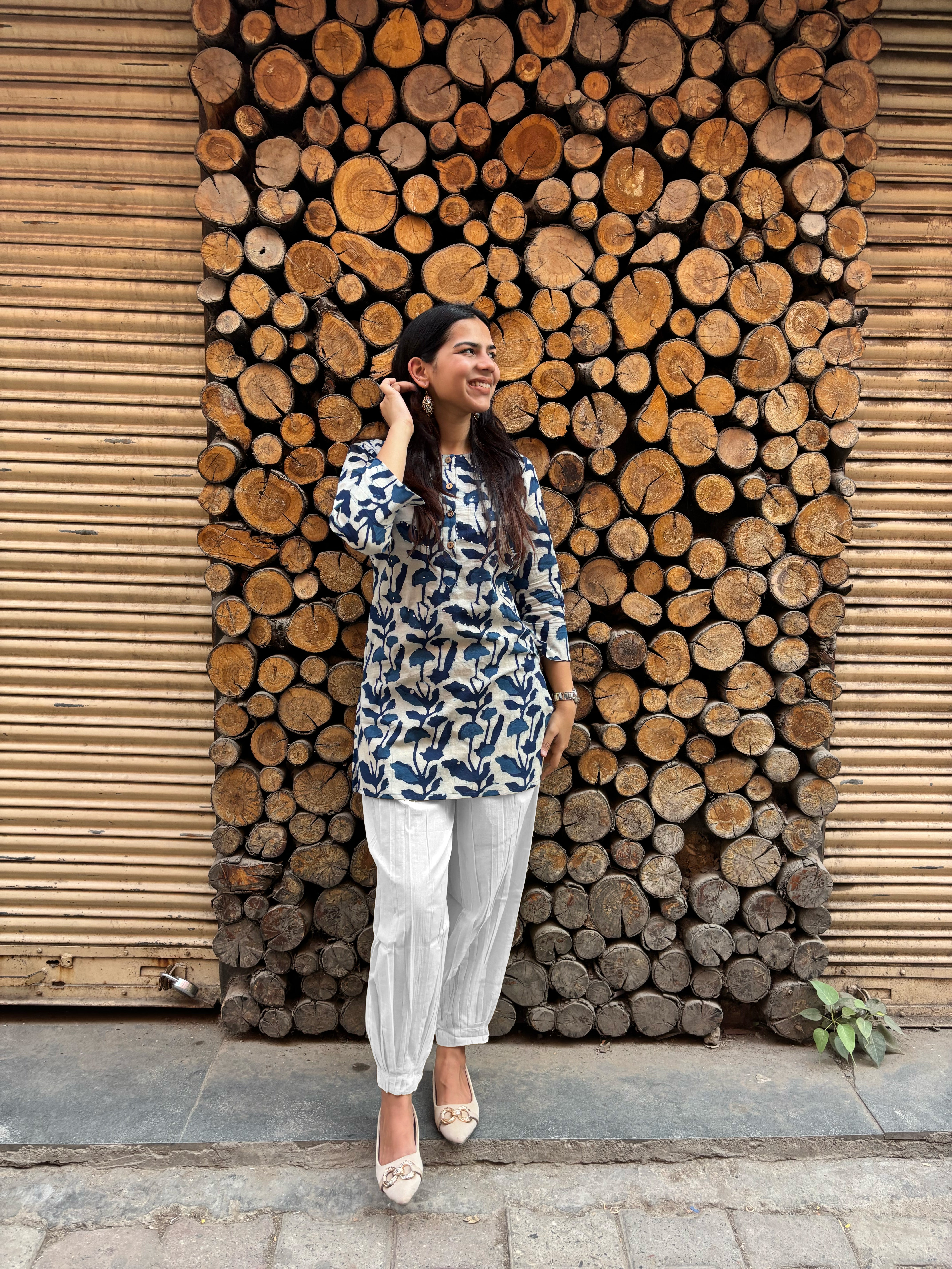 Neer Indigo Hand Block Print Cotton Short Kurti