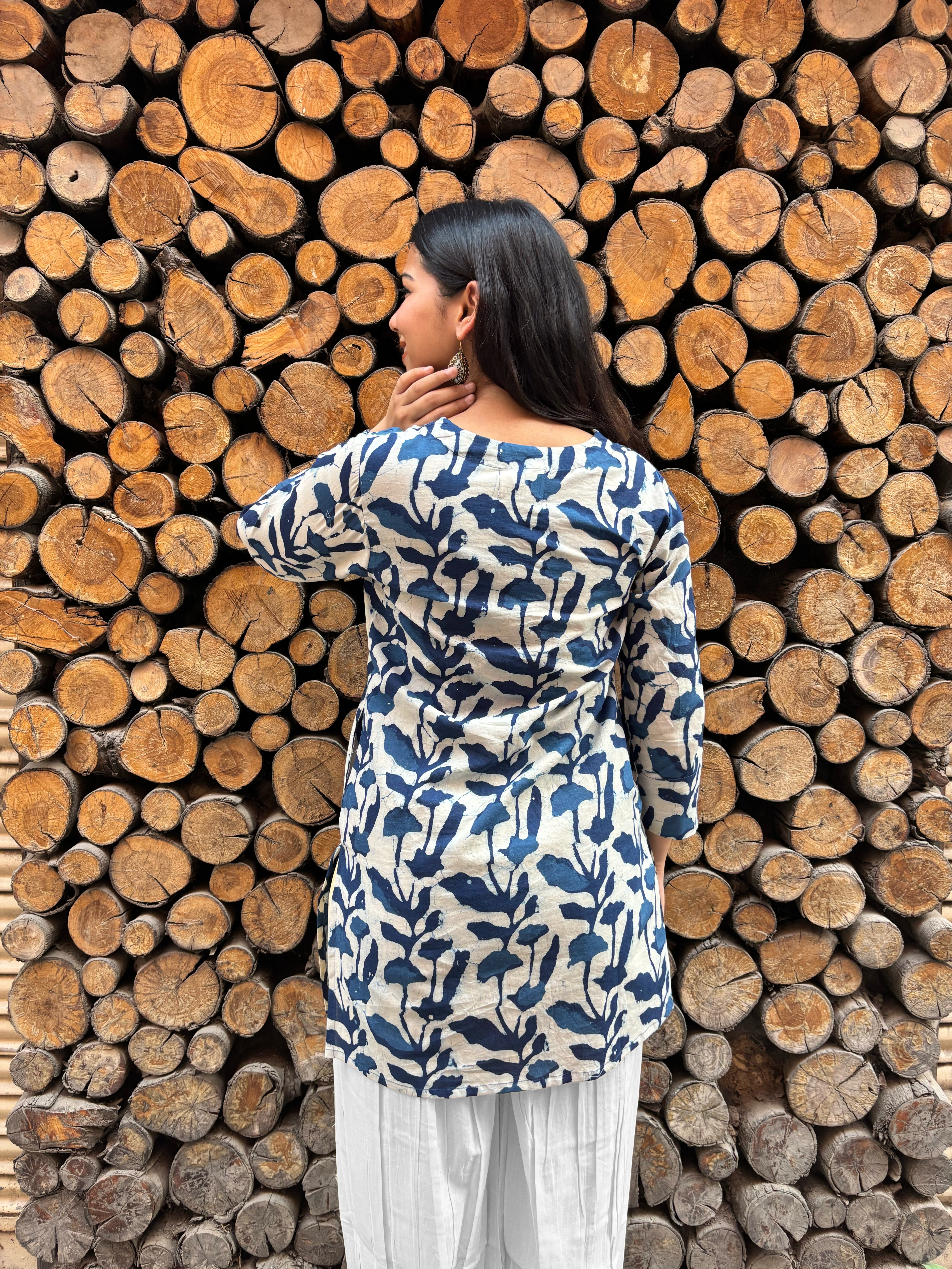 Neer Indigo Hand Block Print Cotton Short Kurti