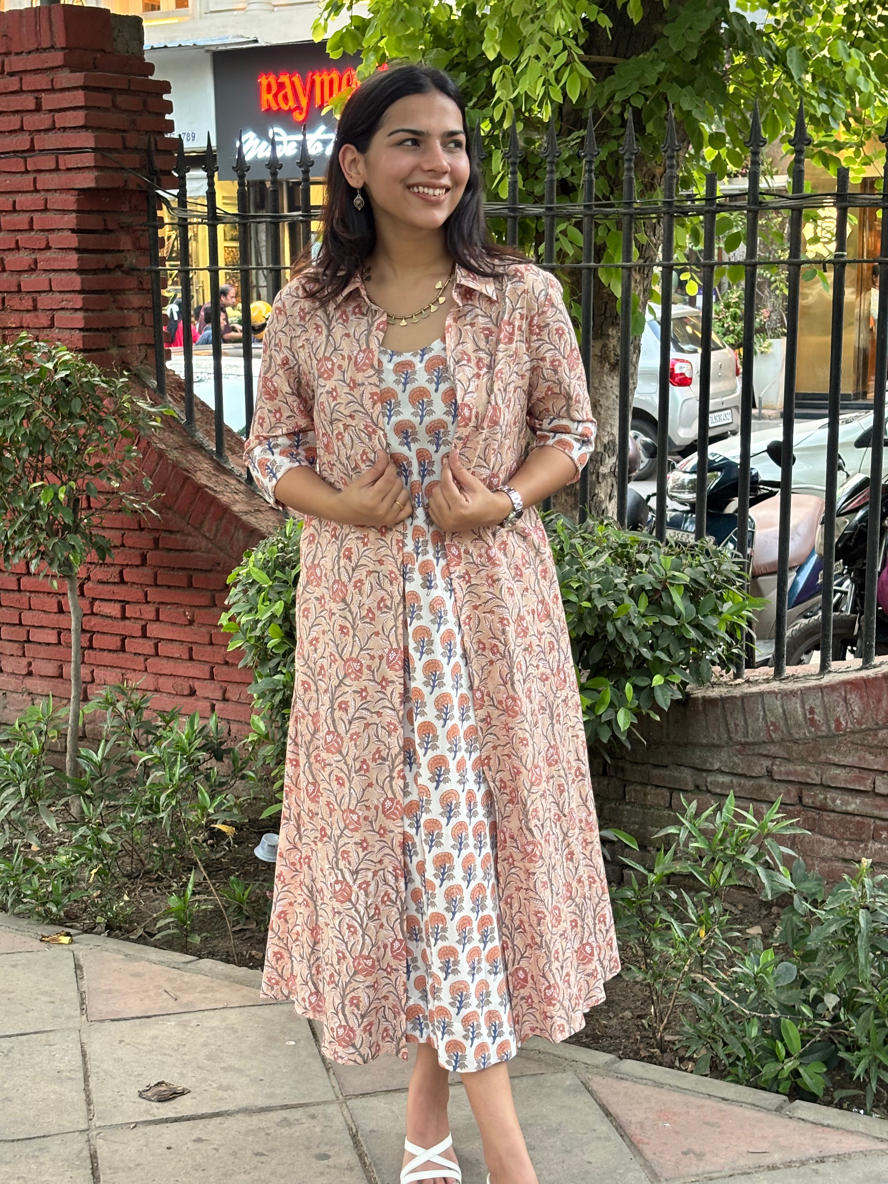 Raag Hand Block Printed Double Layer Short Dress