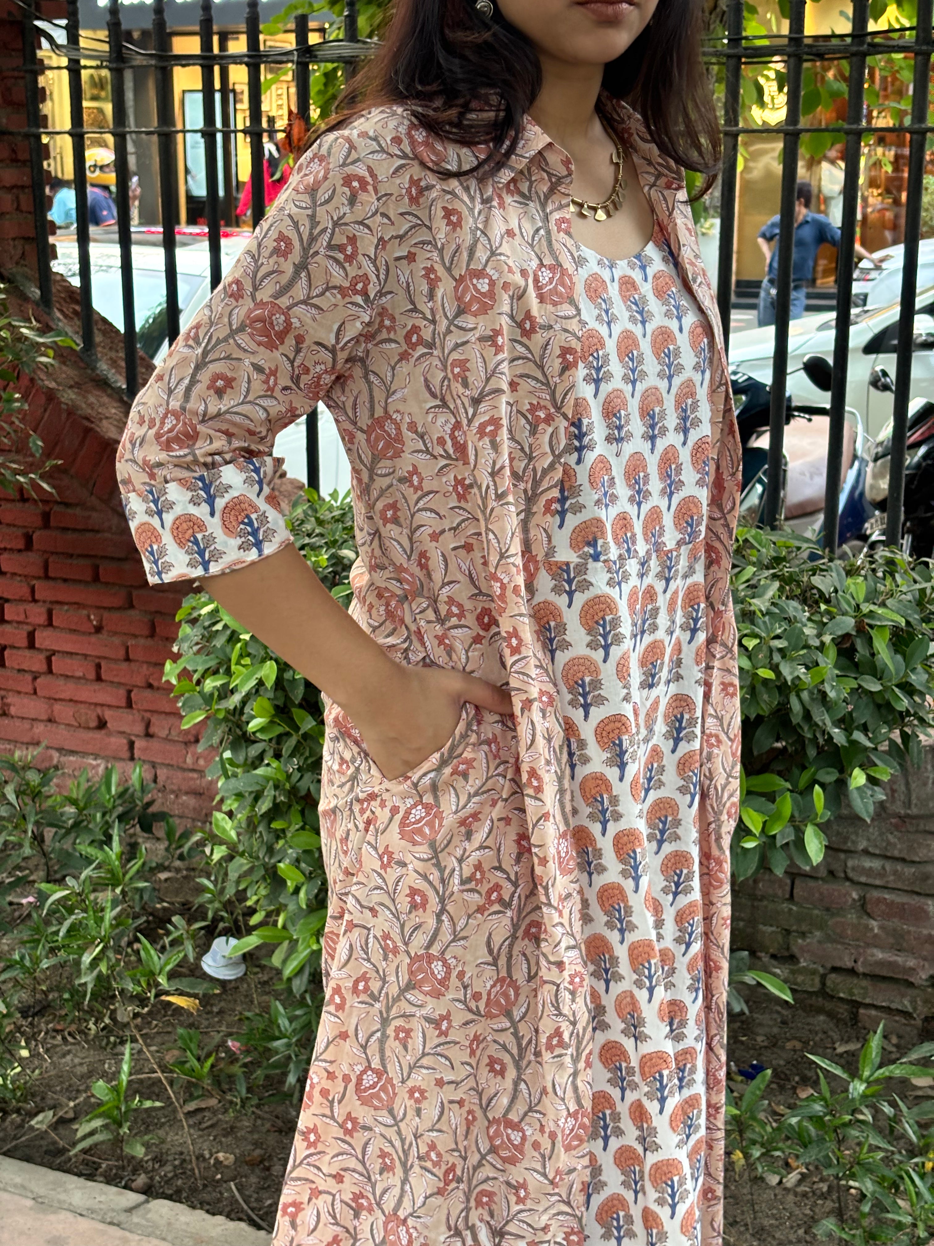 Raag Hand Block Printed Double Layer Short Dress