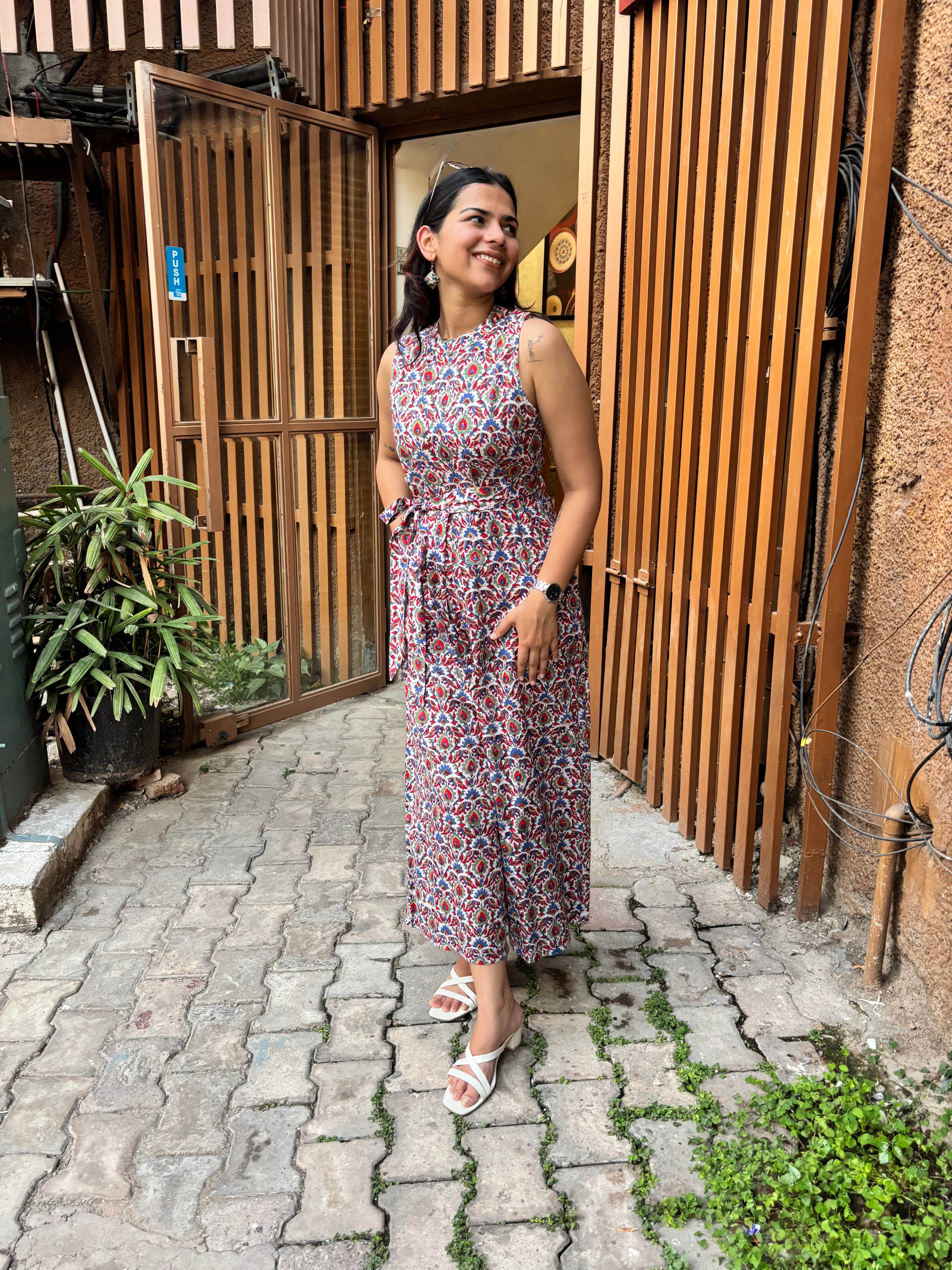 Gulzar Hand Block Printed Cotton Sleeveless Jumpsuit