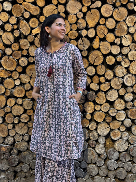Anukriti Hand Block Print Cotton Kurta Palazzo Set
