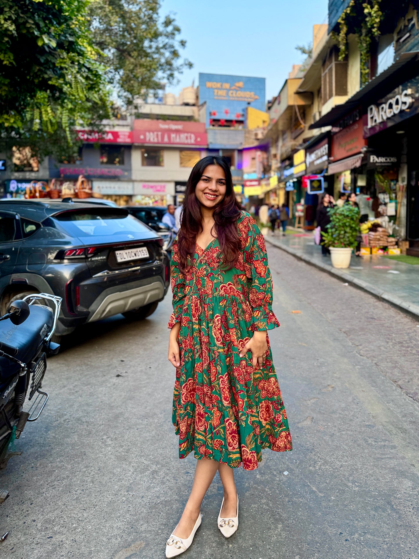 Amaya Block Print Cotton A-Line Dress