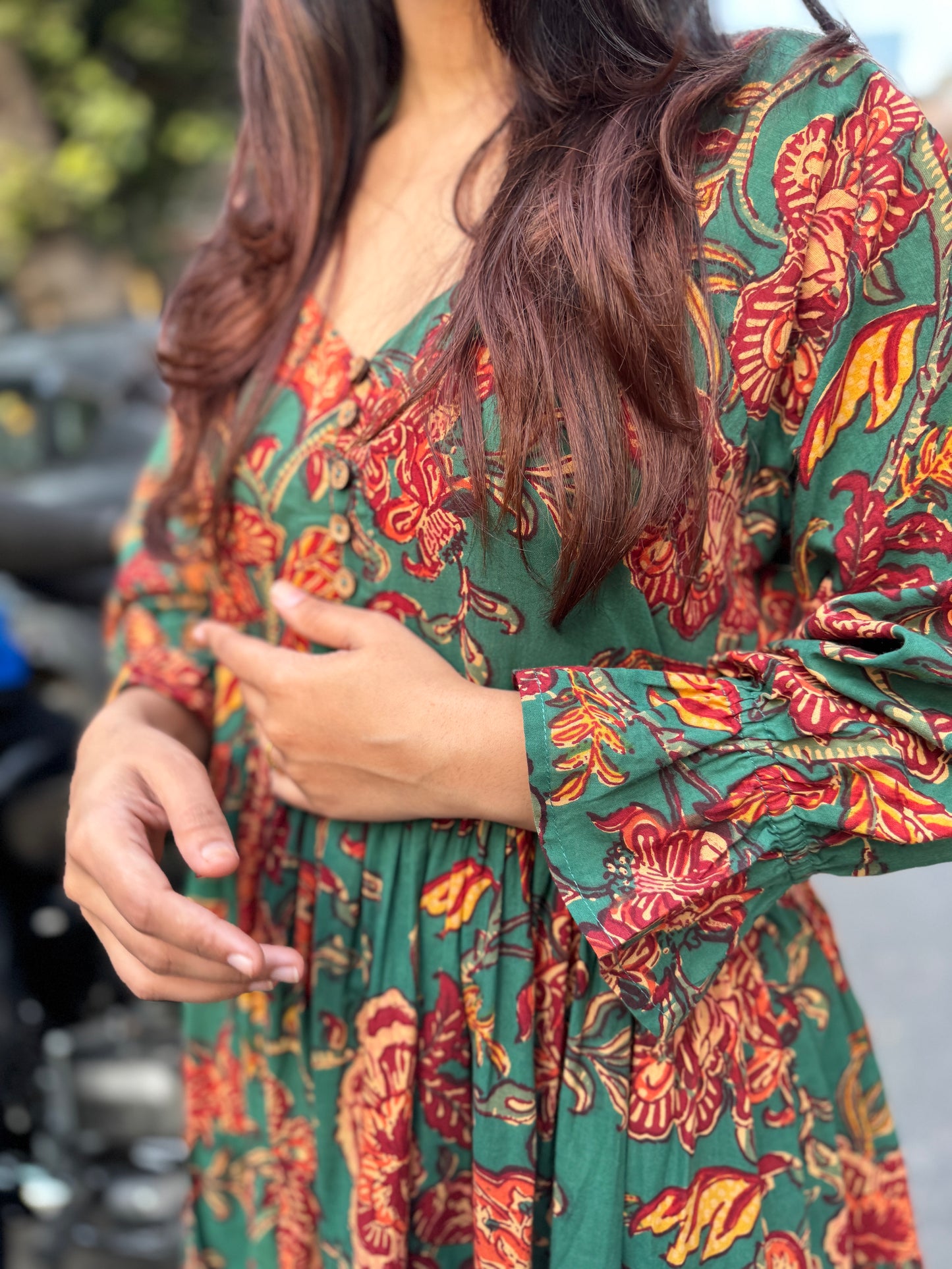 Amaya Block Print Cotton A-Line Dress
