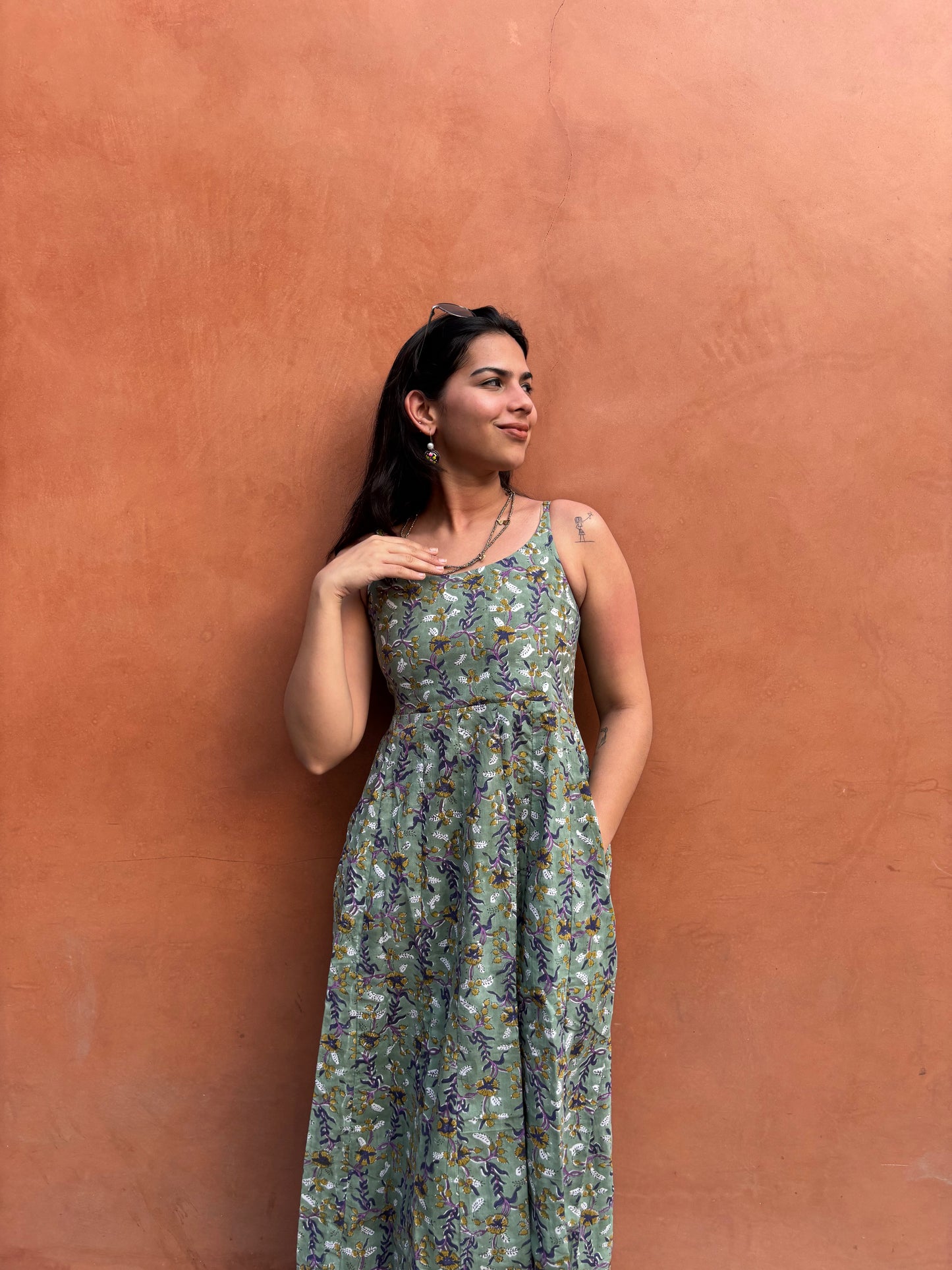 Kashish Hand Block Print Cotton Spaghetti Dress