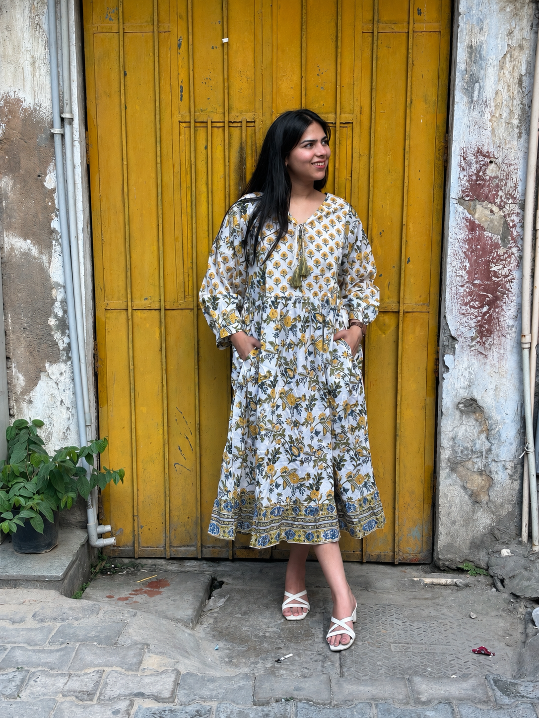 Iyana Hand Block Print Cotton A-Line Dress