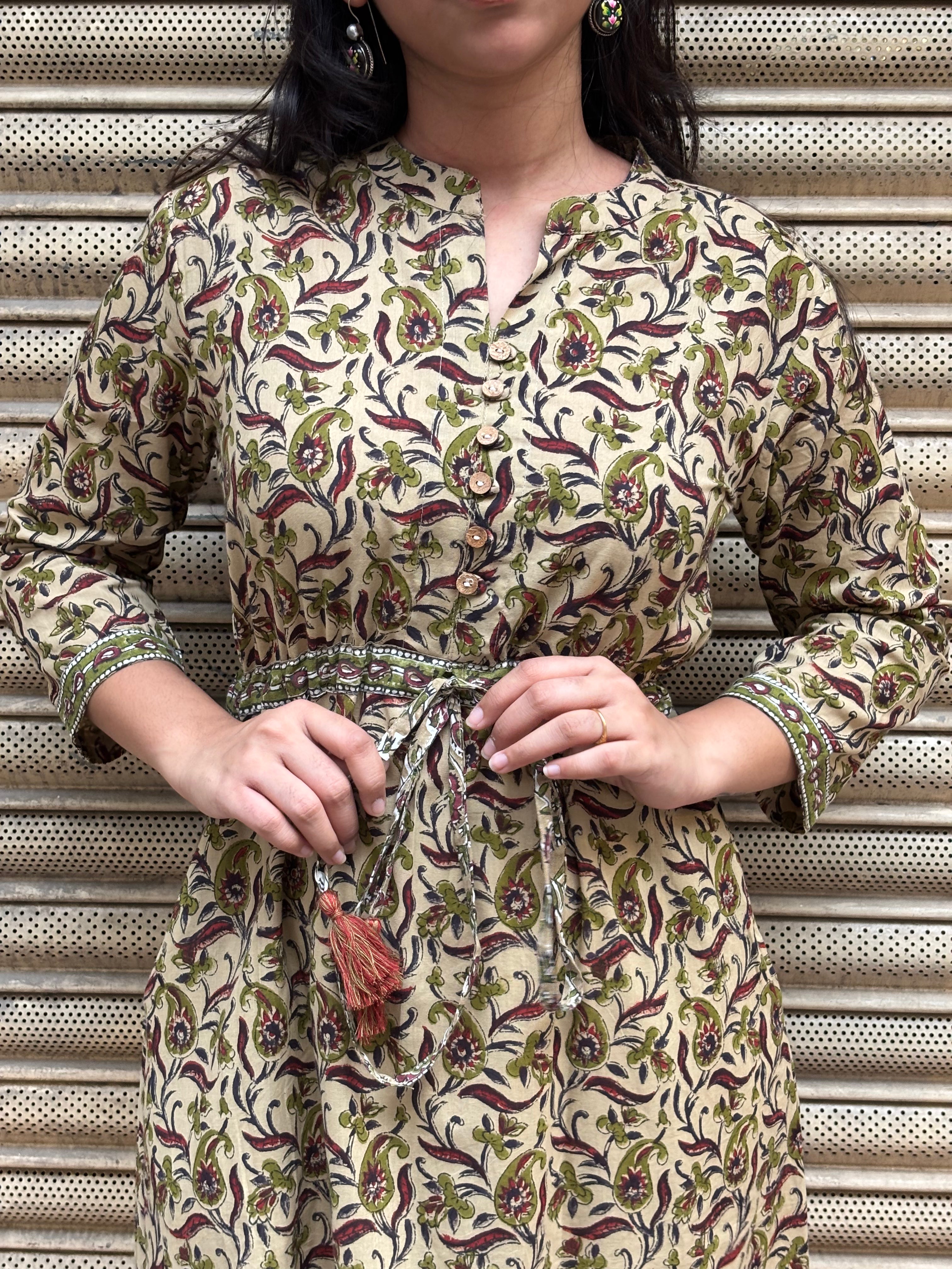 Mittika Bagru Hand Block Print Cotton A-Line Dress