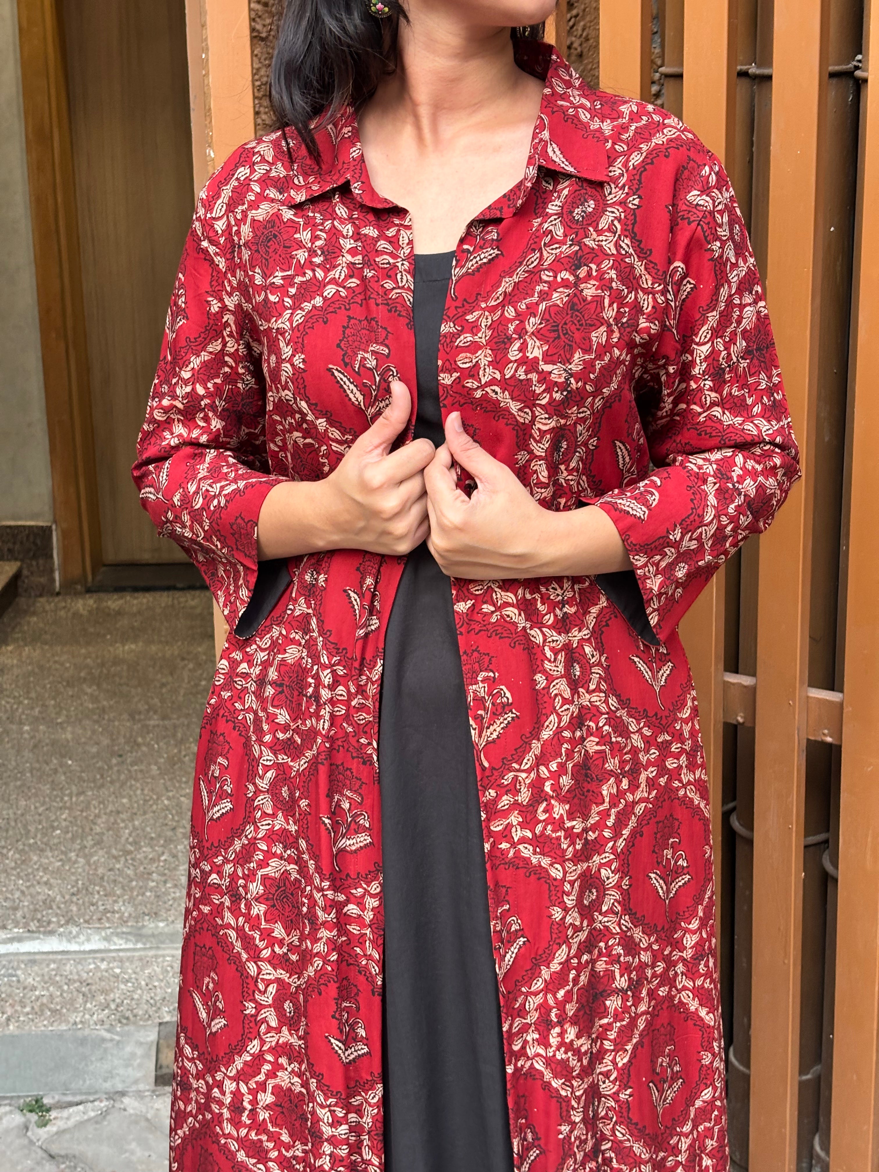 Kalma Kalamkari Block Print Cotton Modal Short Double Layer Dress