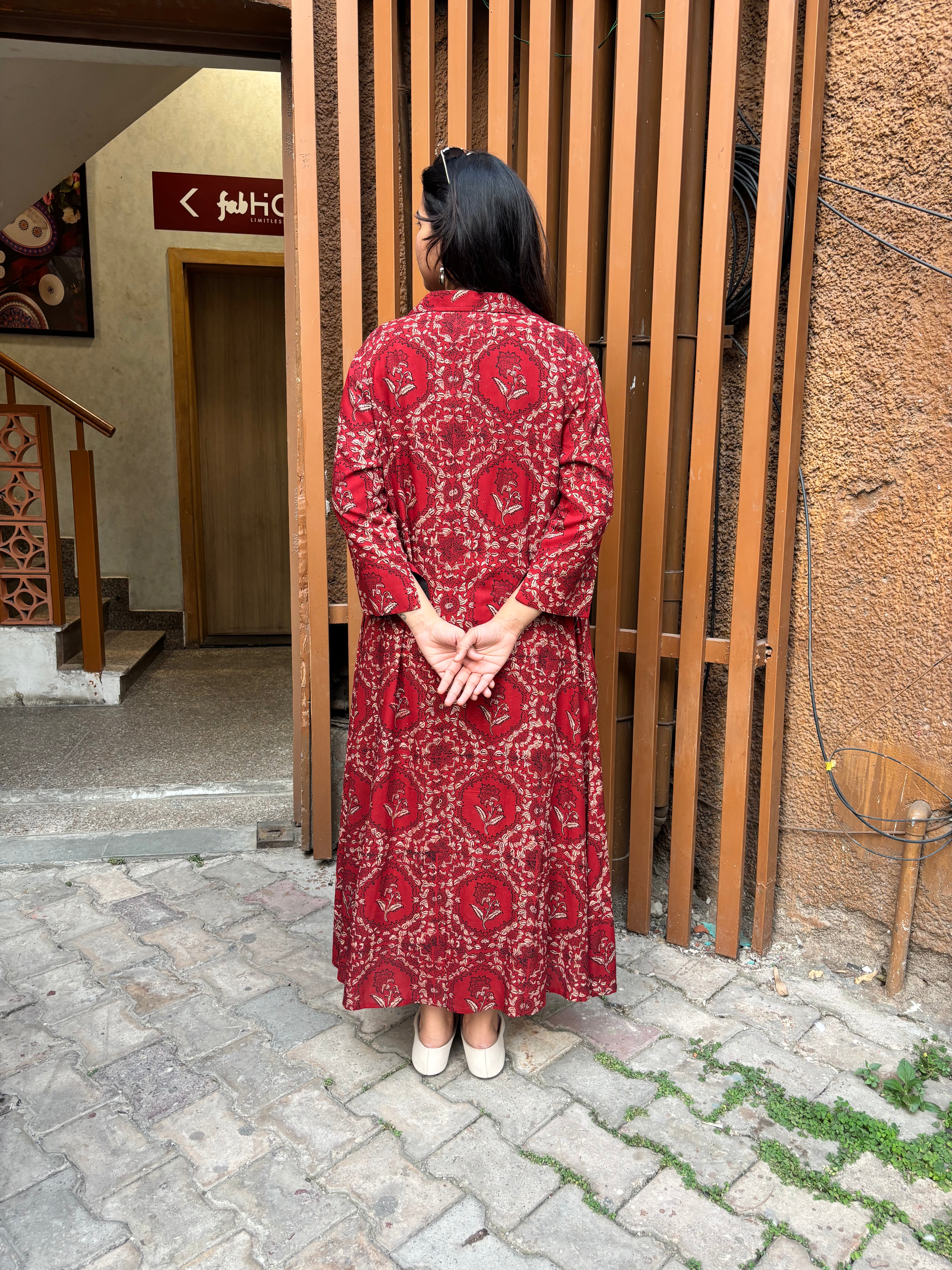 Kalma Kalamkari Block Print Cotton Modal Short Double Layer Dress