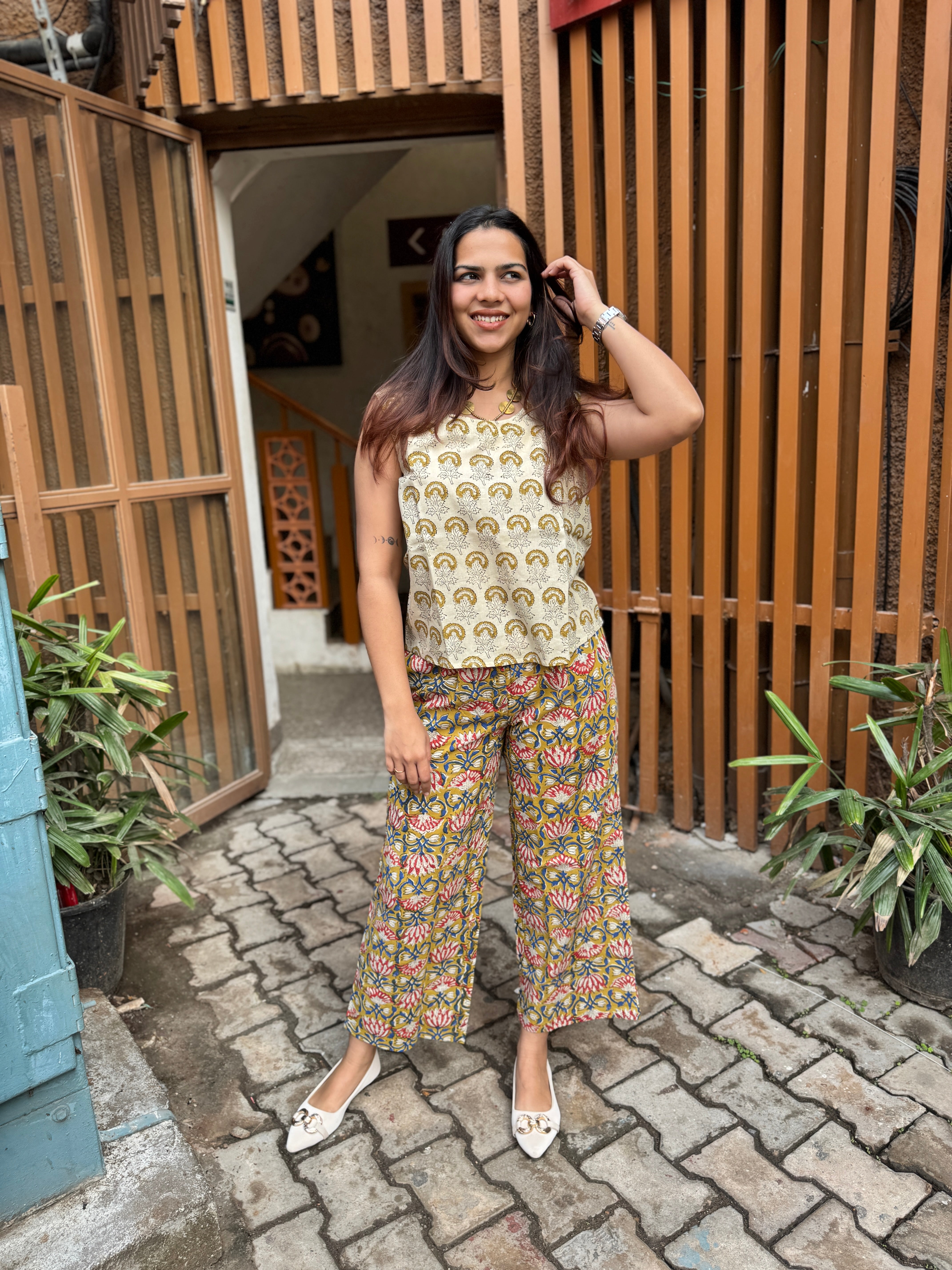 Tarini Kalamkari Hand Block Print Cotton Co-ord Set