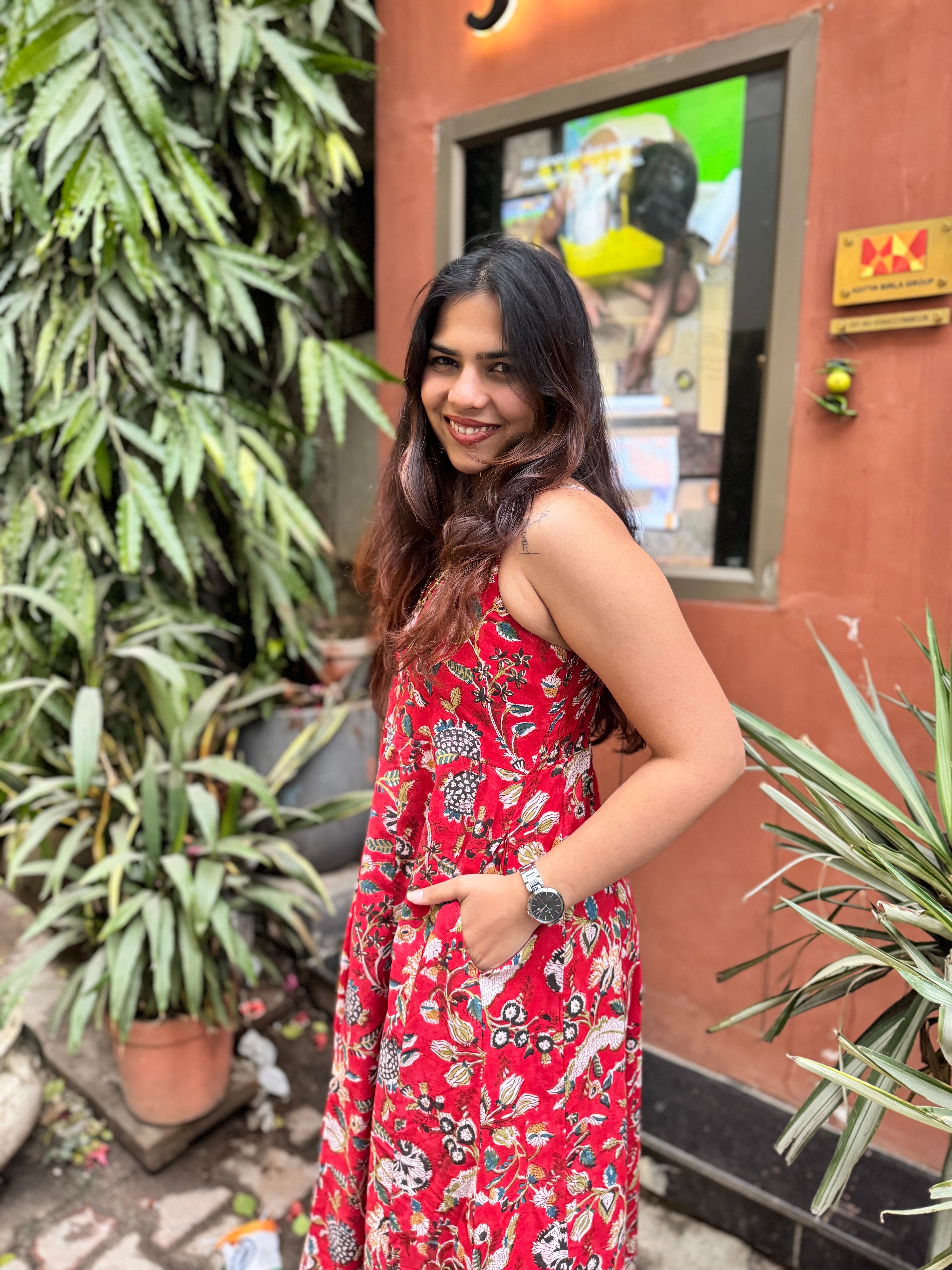 Gul Hand Block Print Cotton Spaghetti Dress