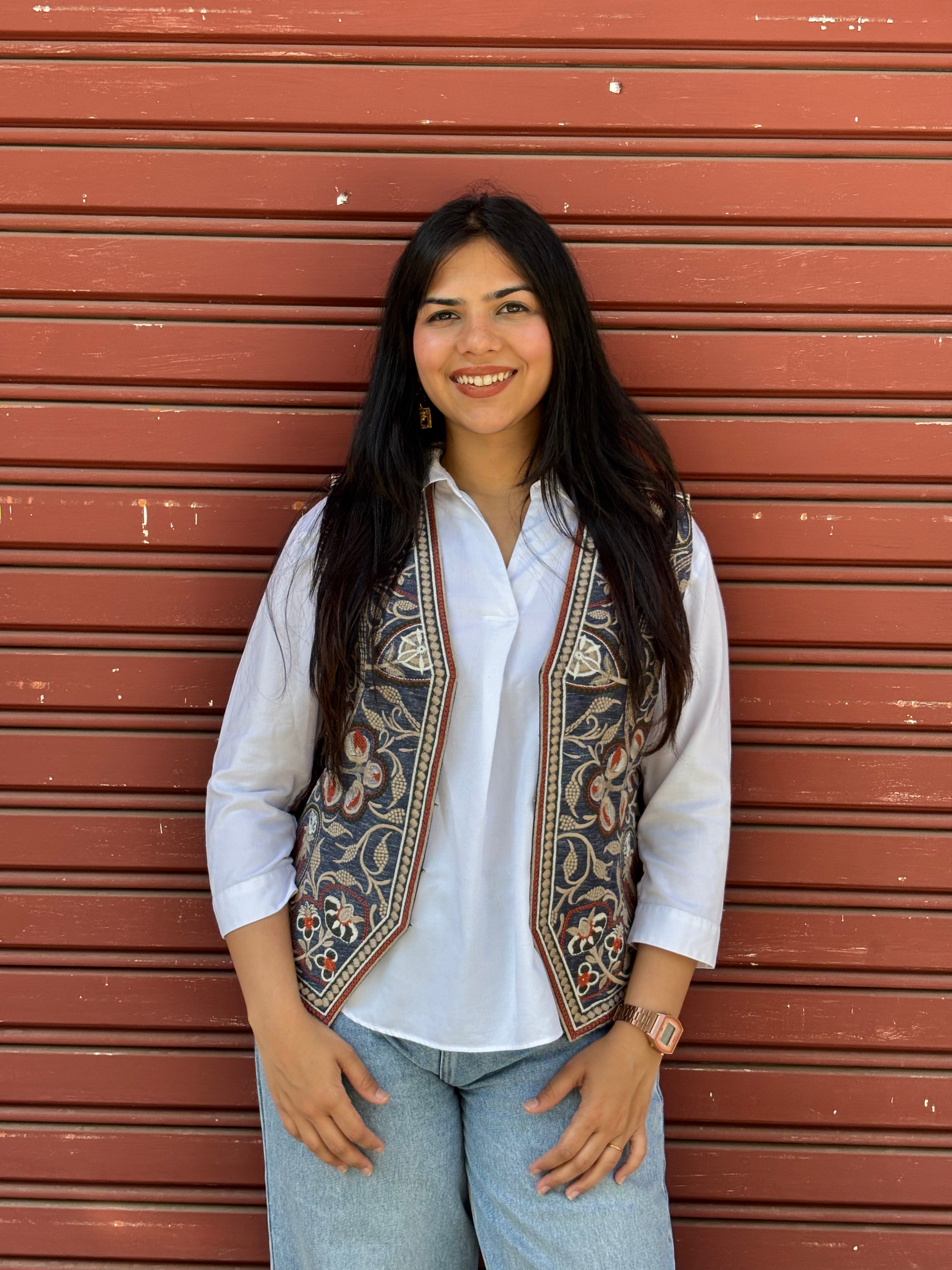 TOJ Art Embroidered Women's Koti- Denim