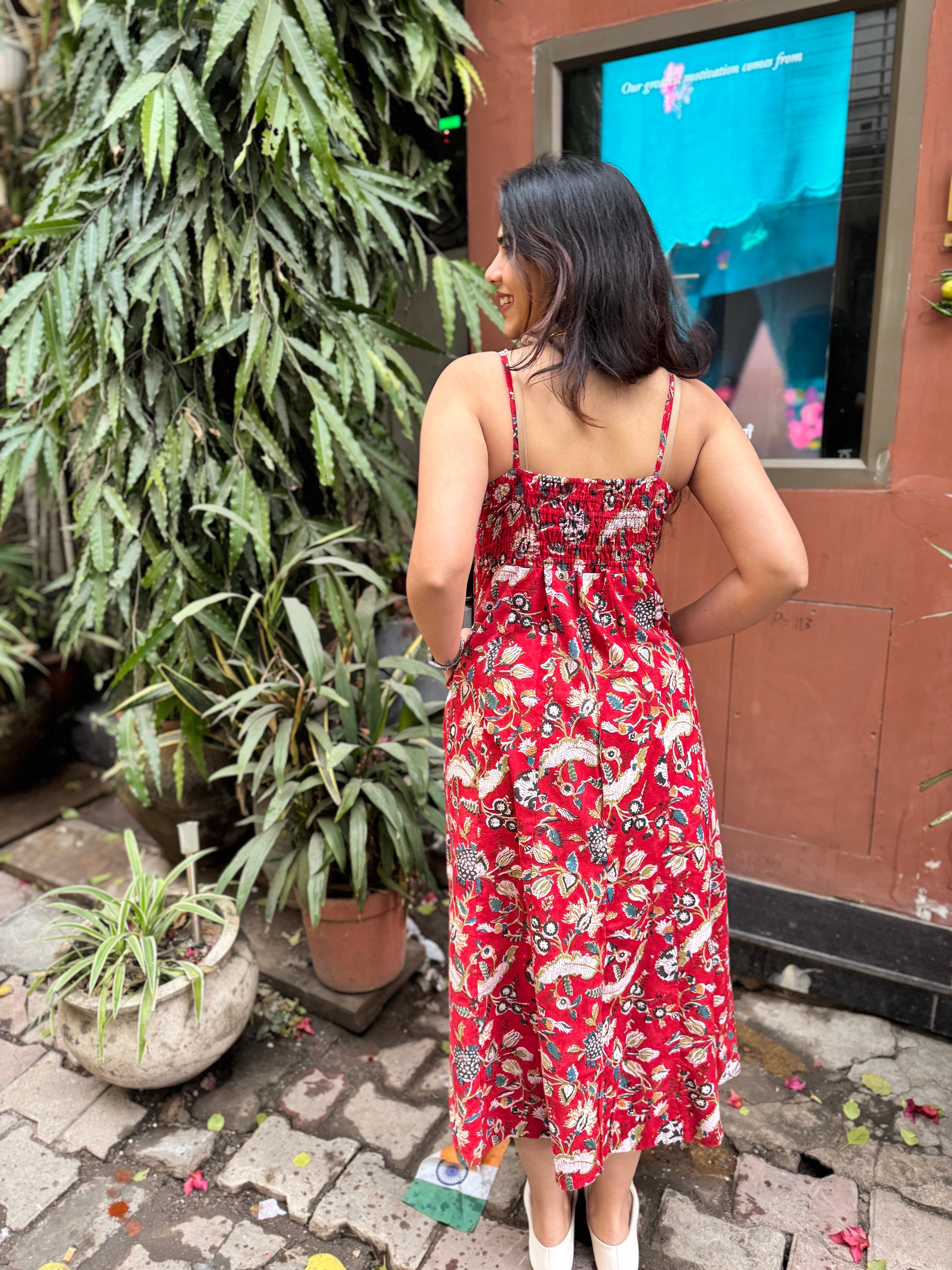 Gul Hand Block Print Cotton Spaghetti Dress