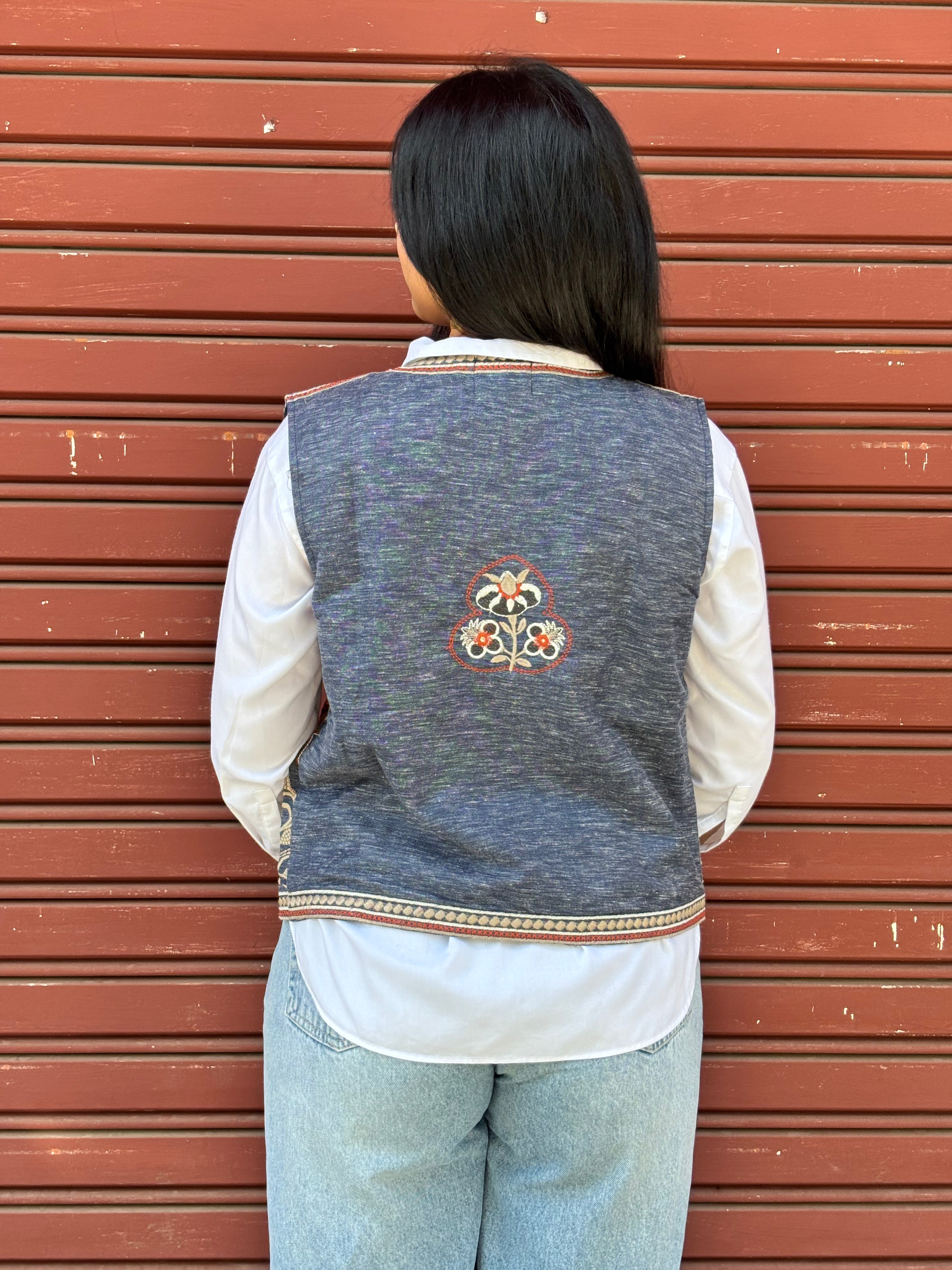 TOJ Art Embroidered Women's Koti- Denim