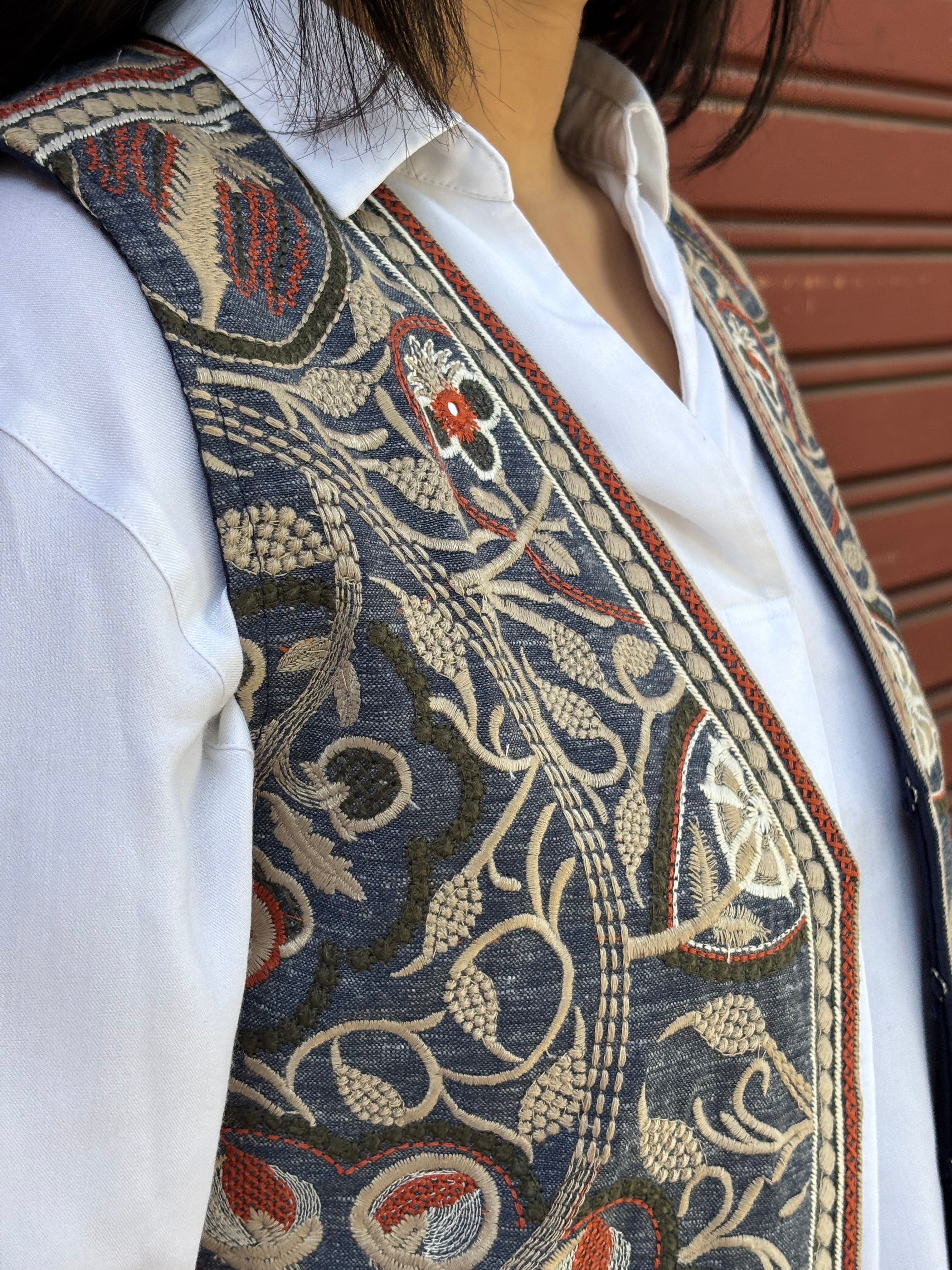 TOJ Art Embroidered Women's Koti- Denim