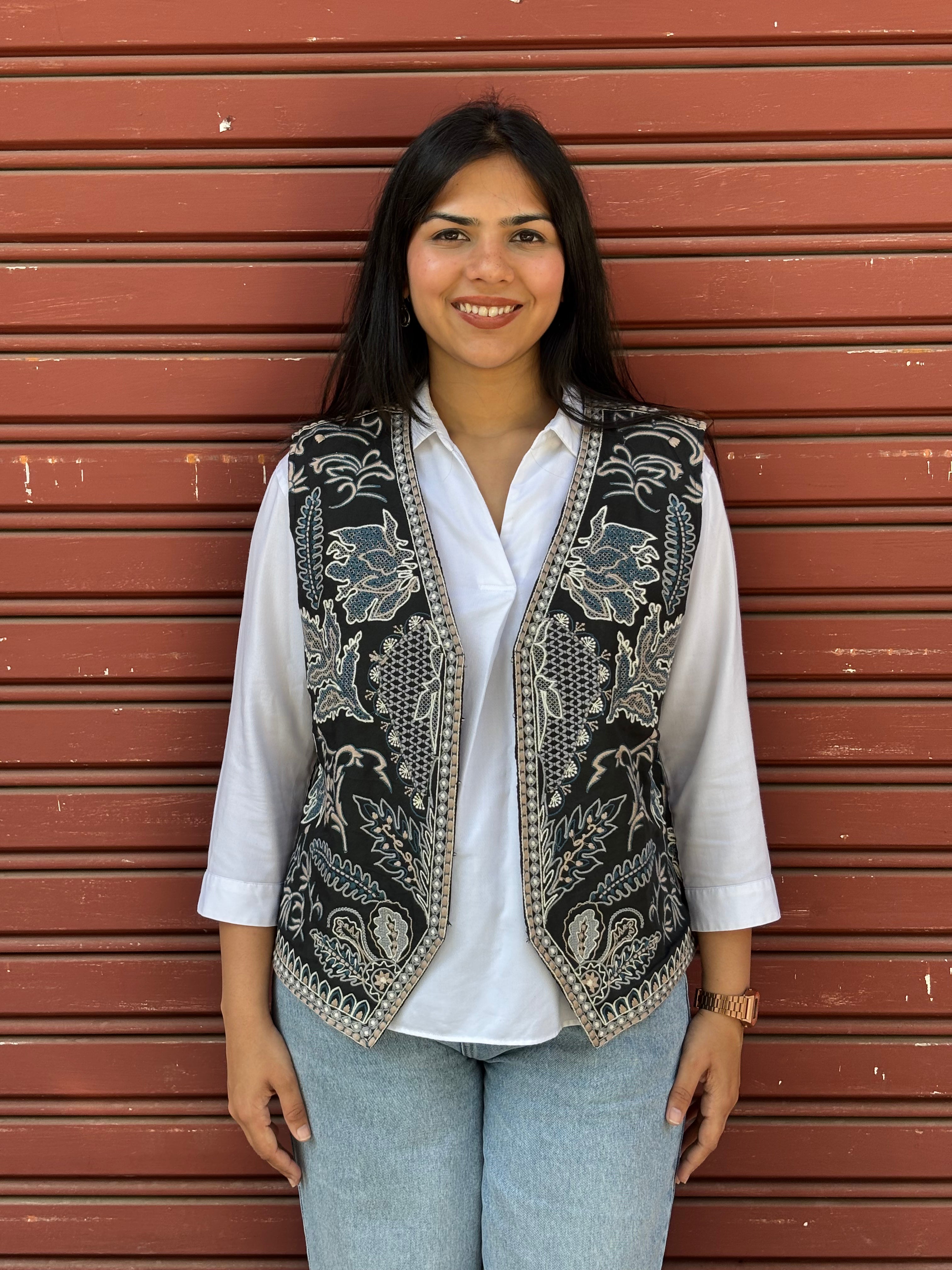 TOJ Art Embroidered Women's Koti- Black