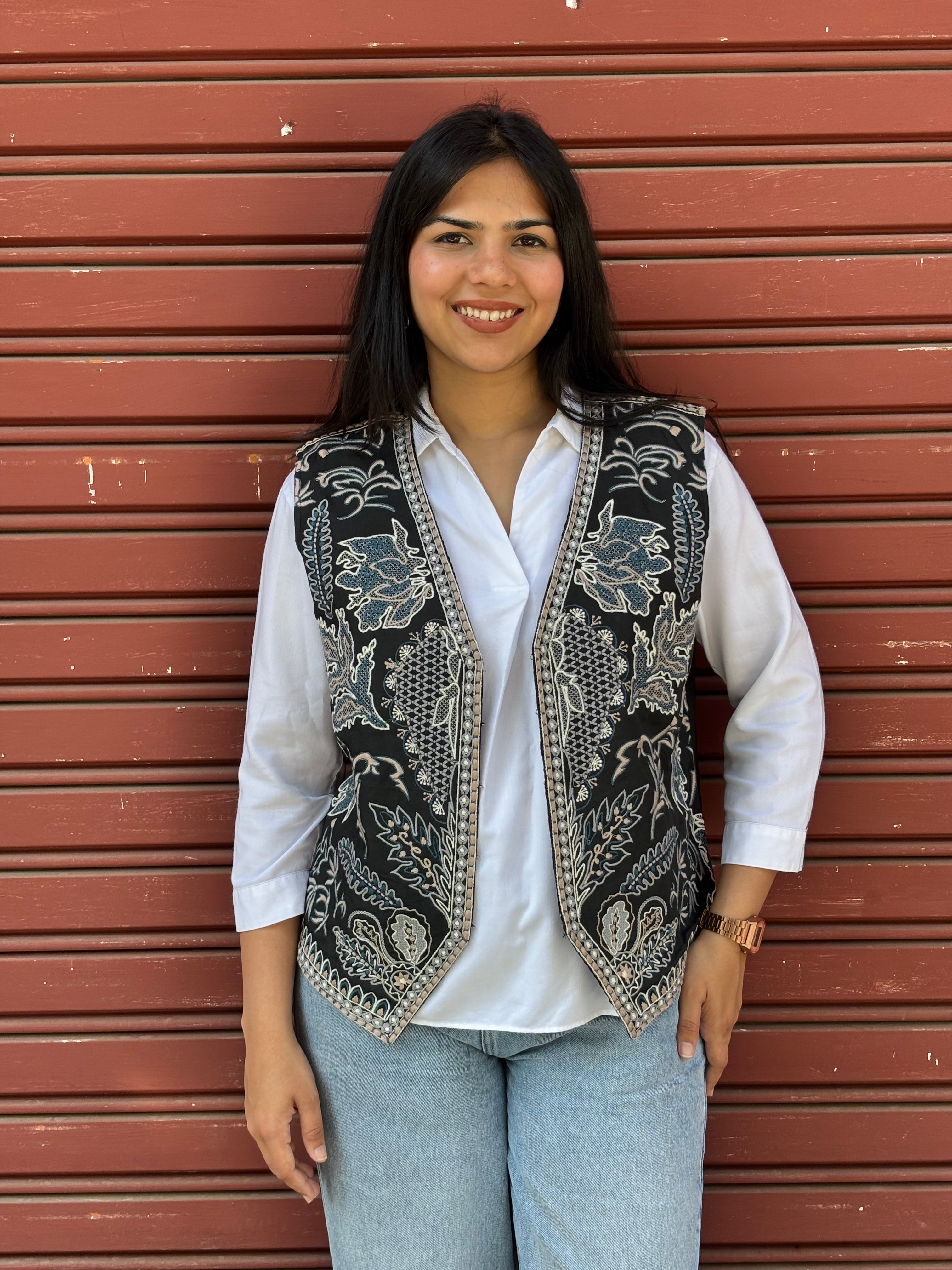 TOJ Art Embroidered Women's Koti- Black