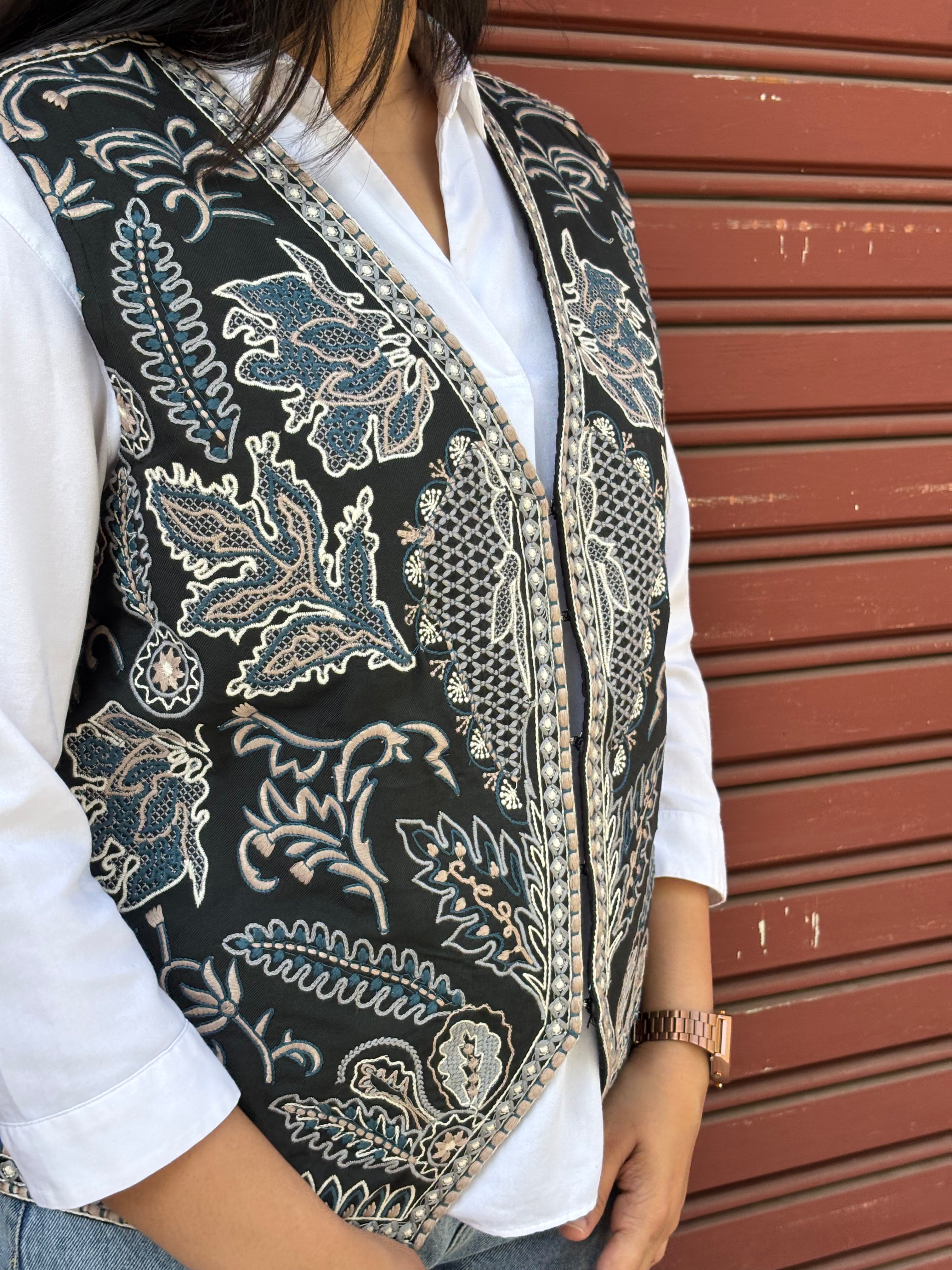 TOJ Art Embroidered Women's Koti- Black