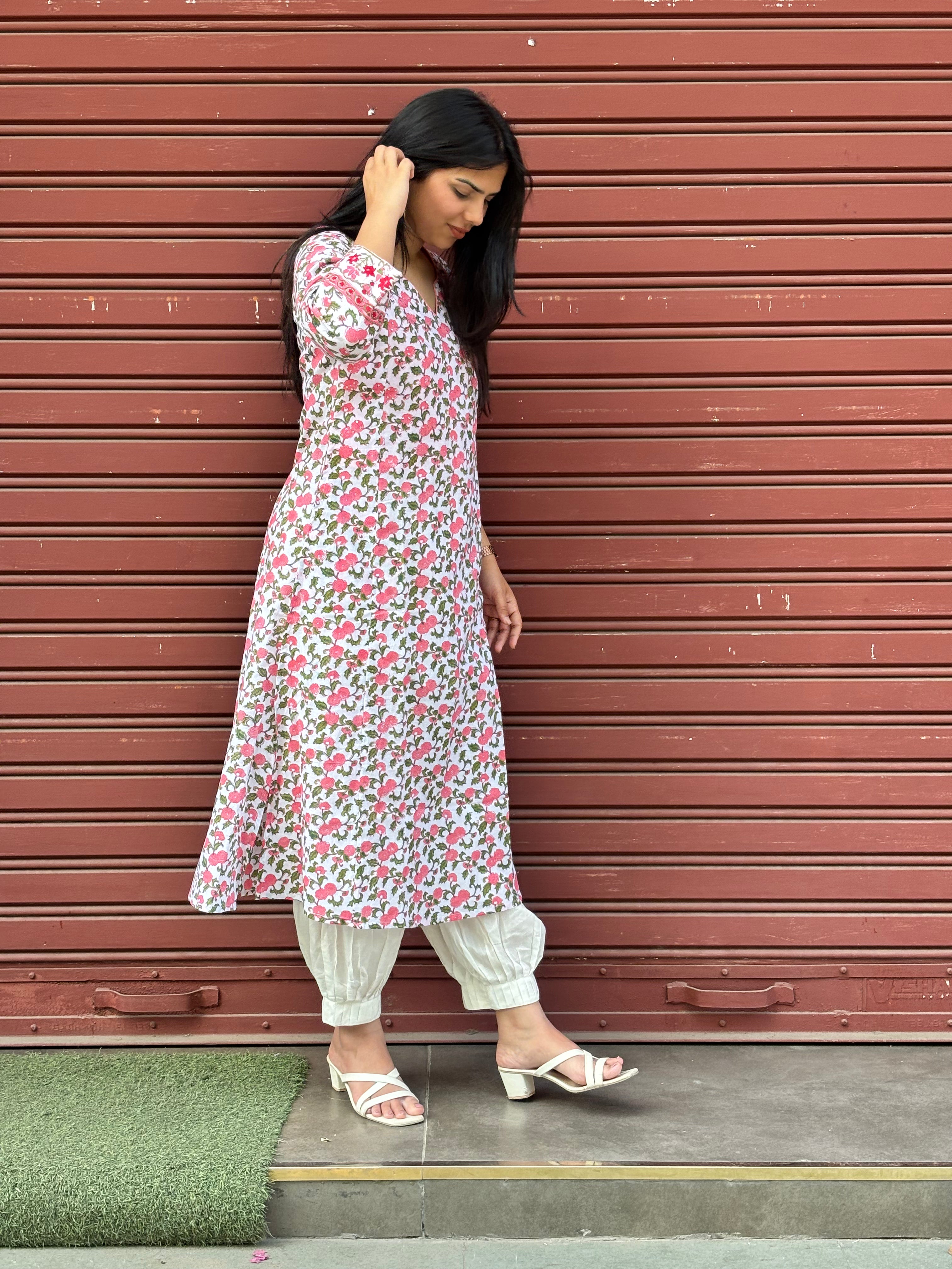 Rosa Hand Block Print Cotton A-Line Kurta