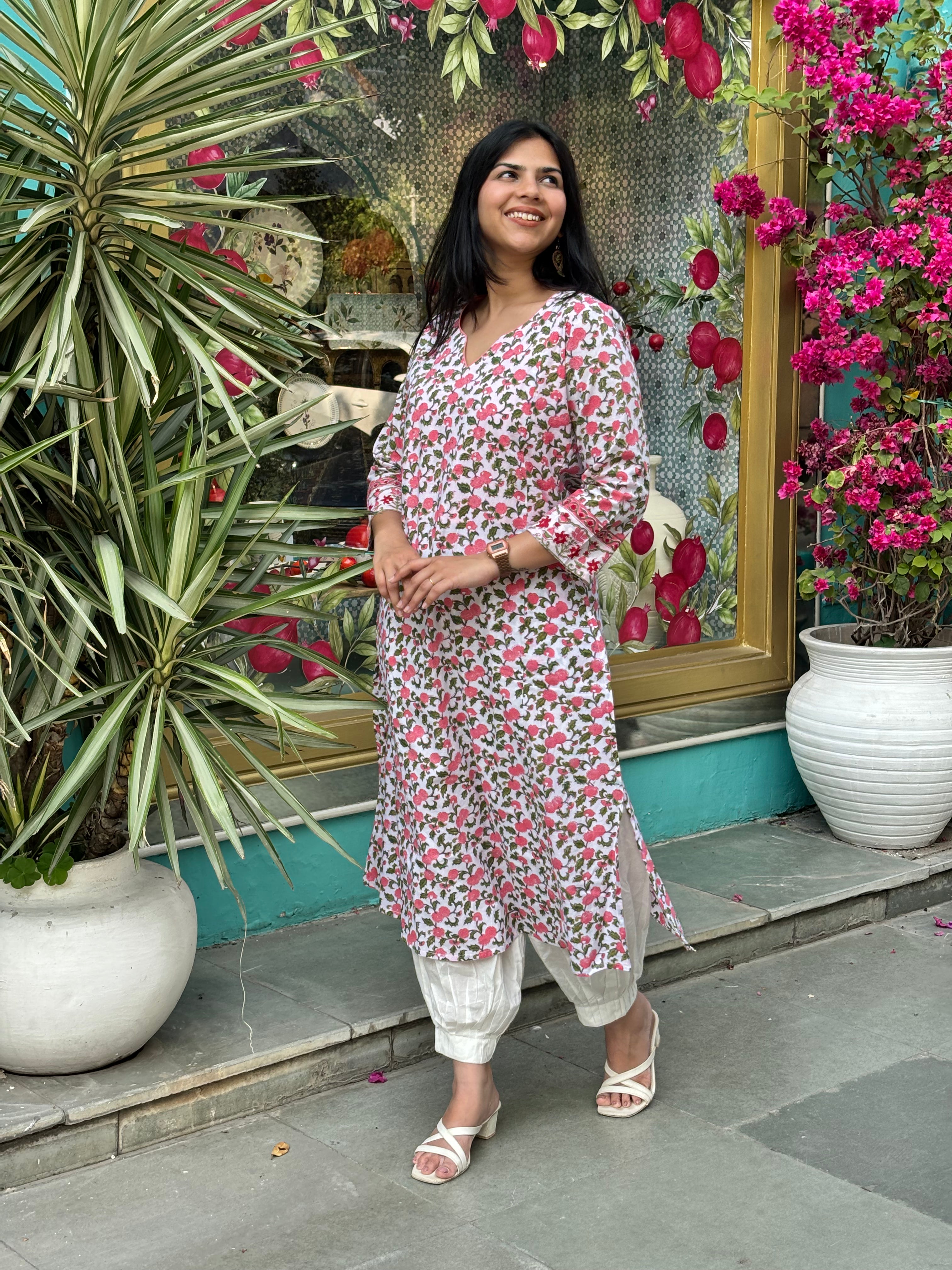 Rosa Hand Block Print Cotton A-Line Kurta