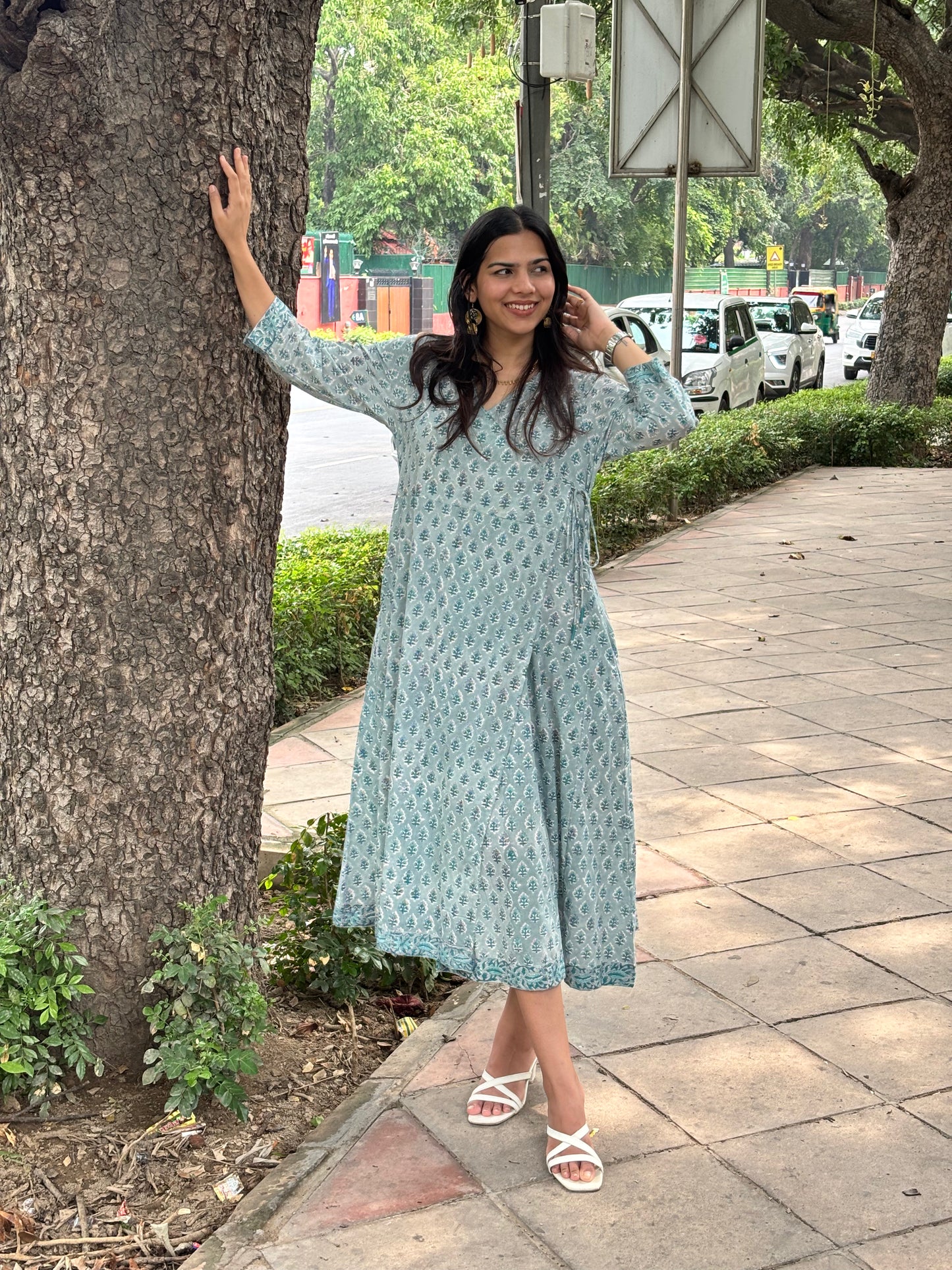 Heena Hand Block Printed Cotton Angrakha Style Kurta
