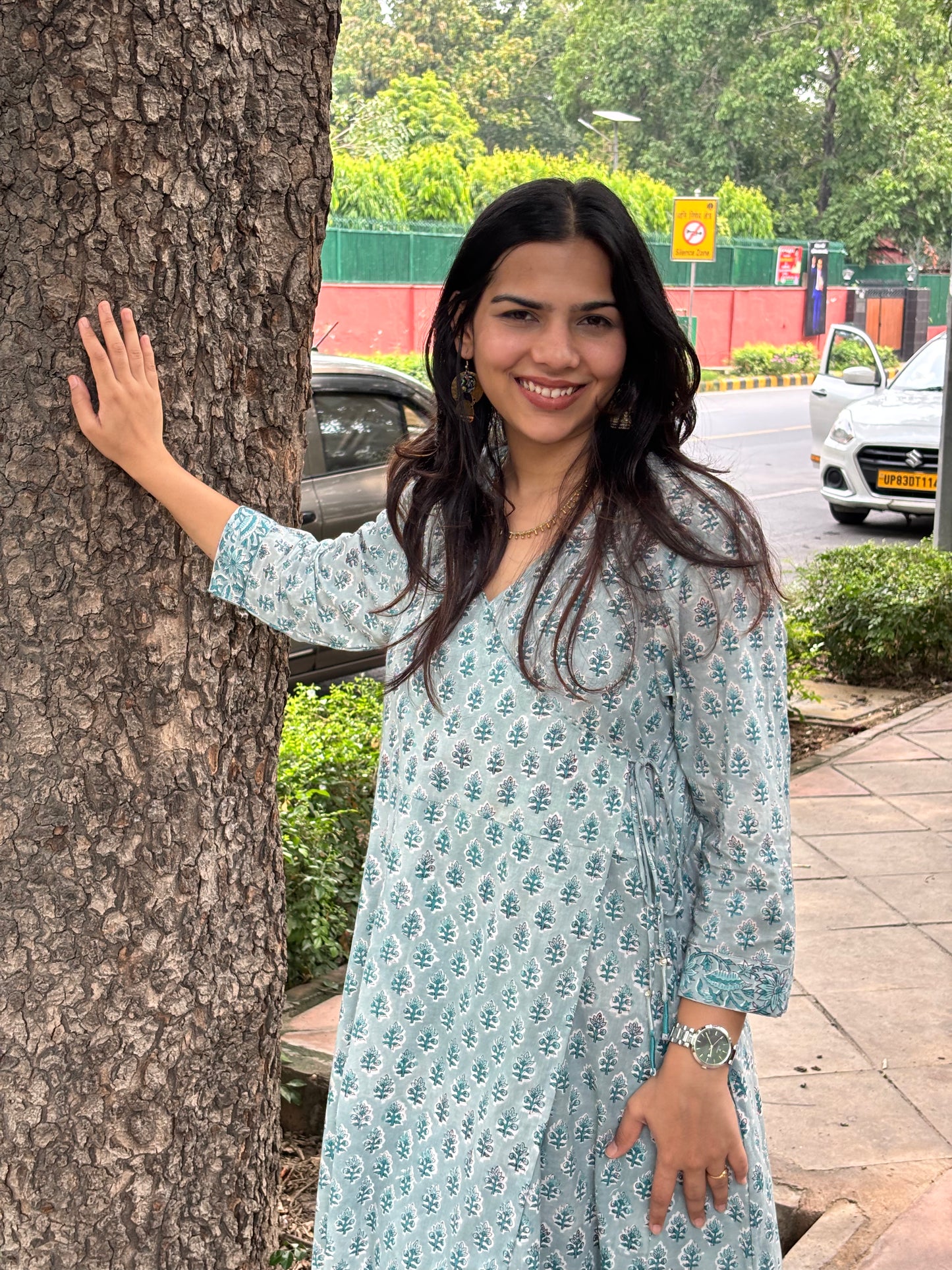 Heena Hand Block Printed Cotton Angrakha Style Kurta