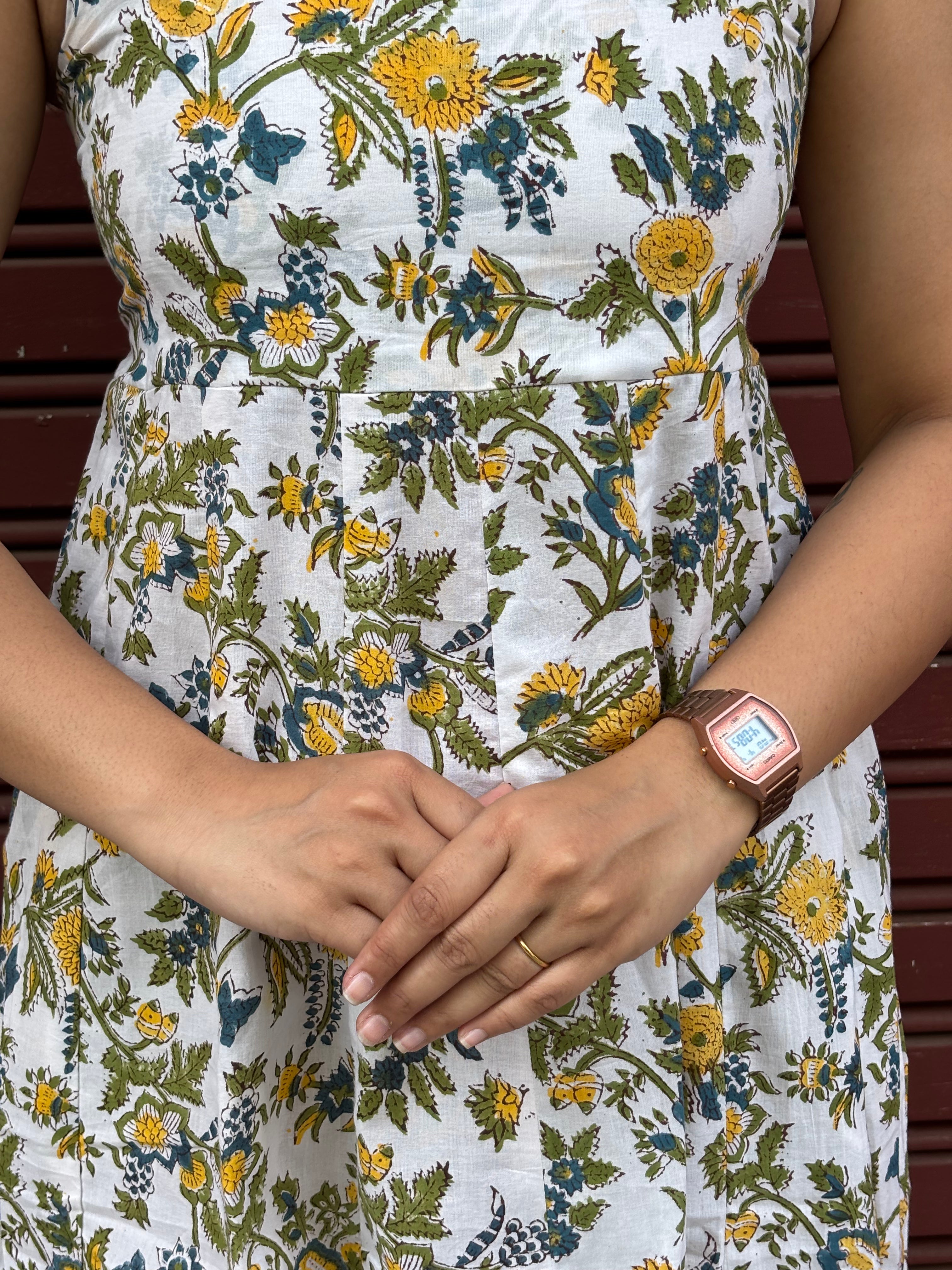 Iyana Hand Block Print Cotton Spaghetti Dress