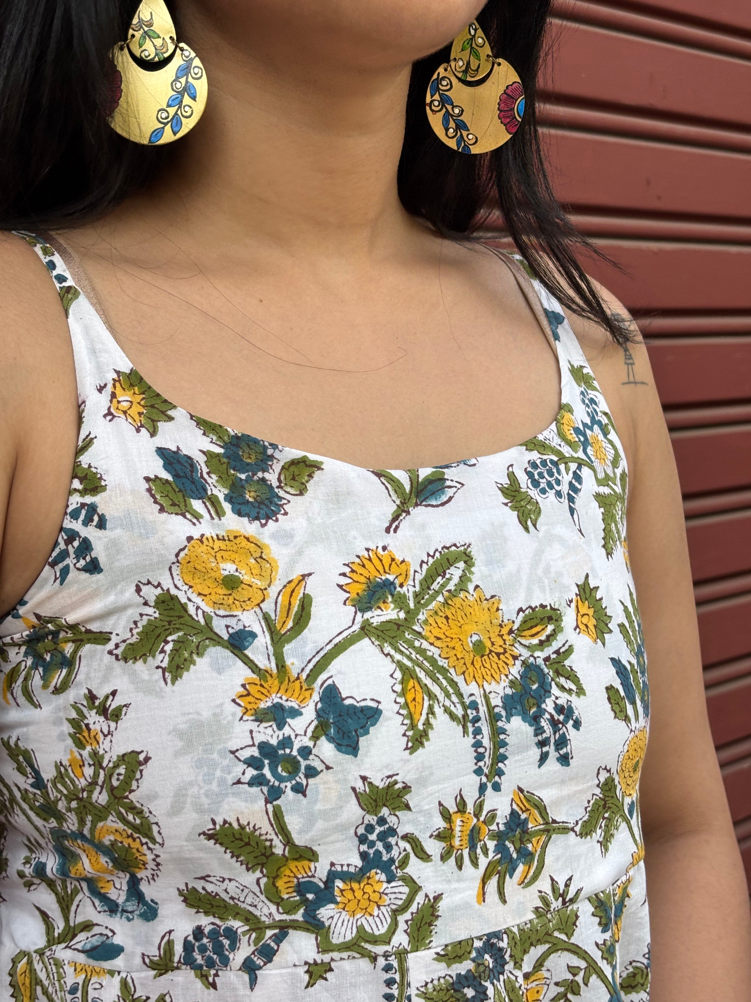 Iyana Hand Block Print Cotton Spaghetti Dress