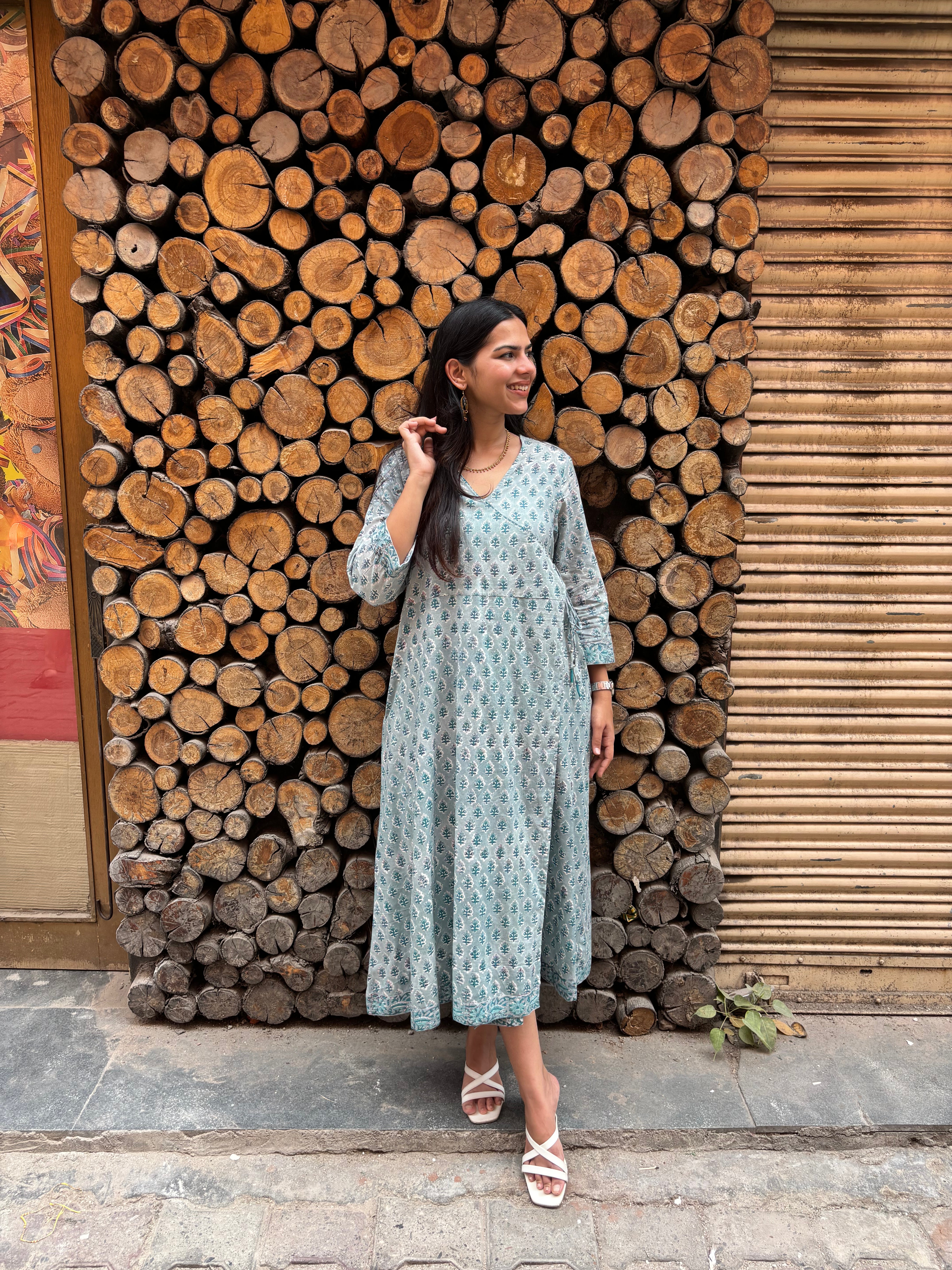 Heena Hand Block Printed Cotton Angrakha Style Kurta