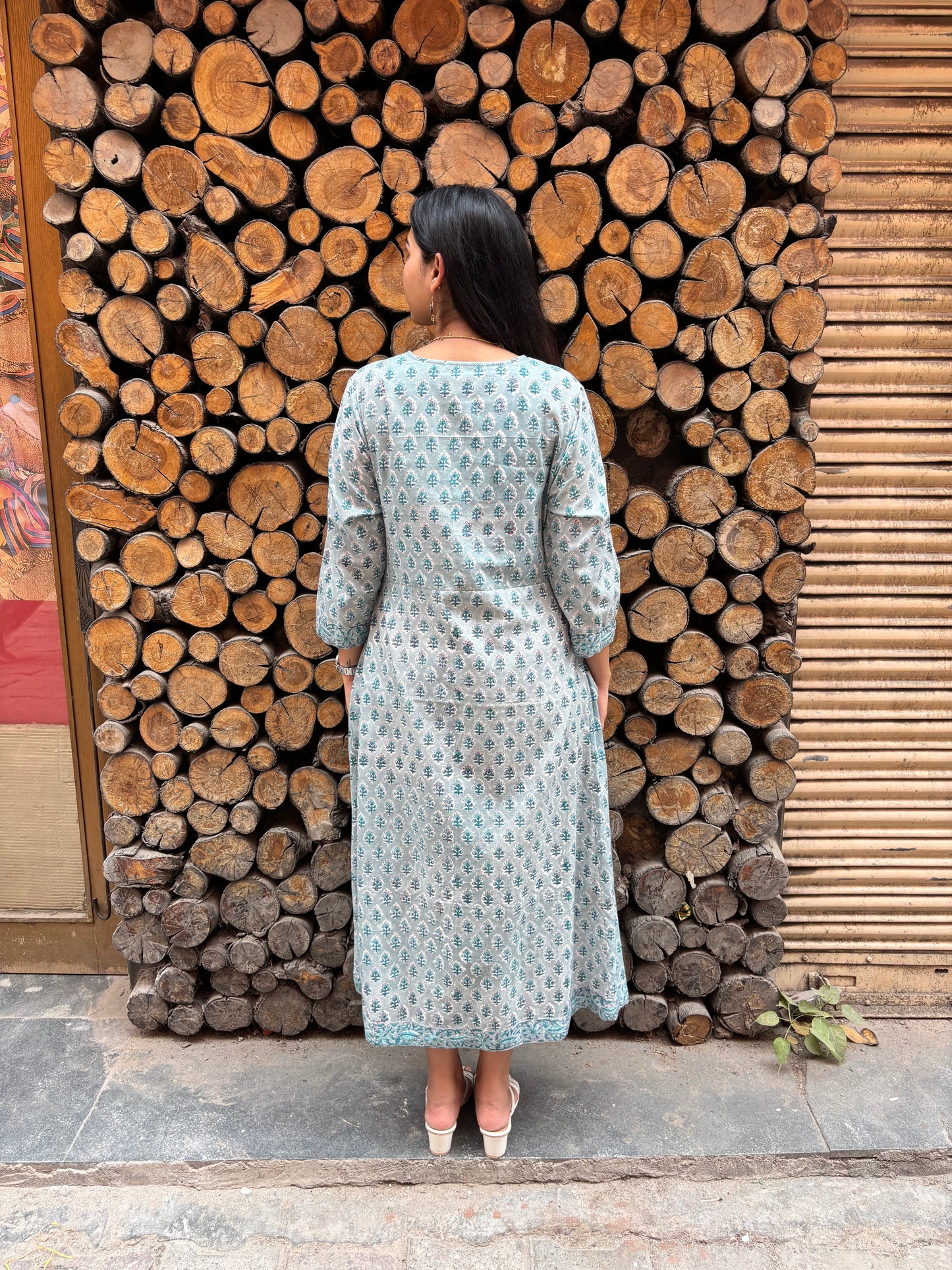 Heena Hand Block Printed Cotton Angrakha Style Kurta