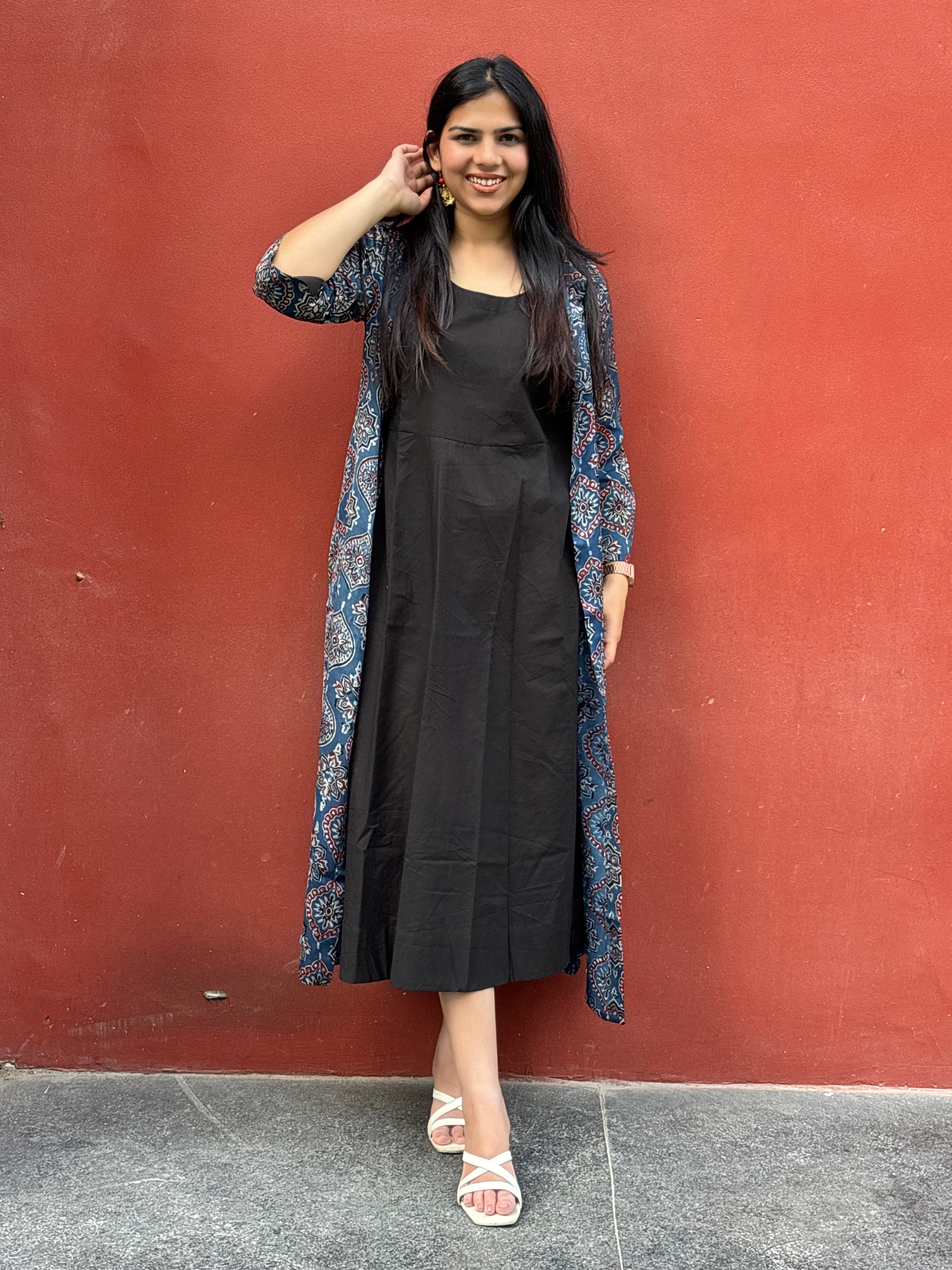 Nyra Ajrakh Hand Block Print Cotton Modal Short Double Layer