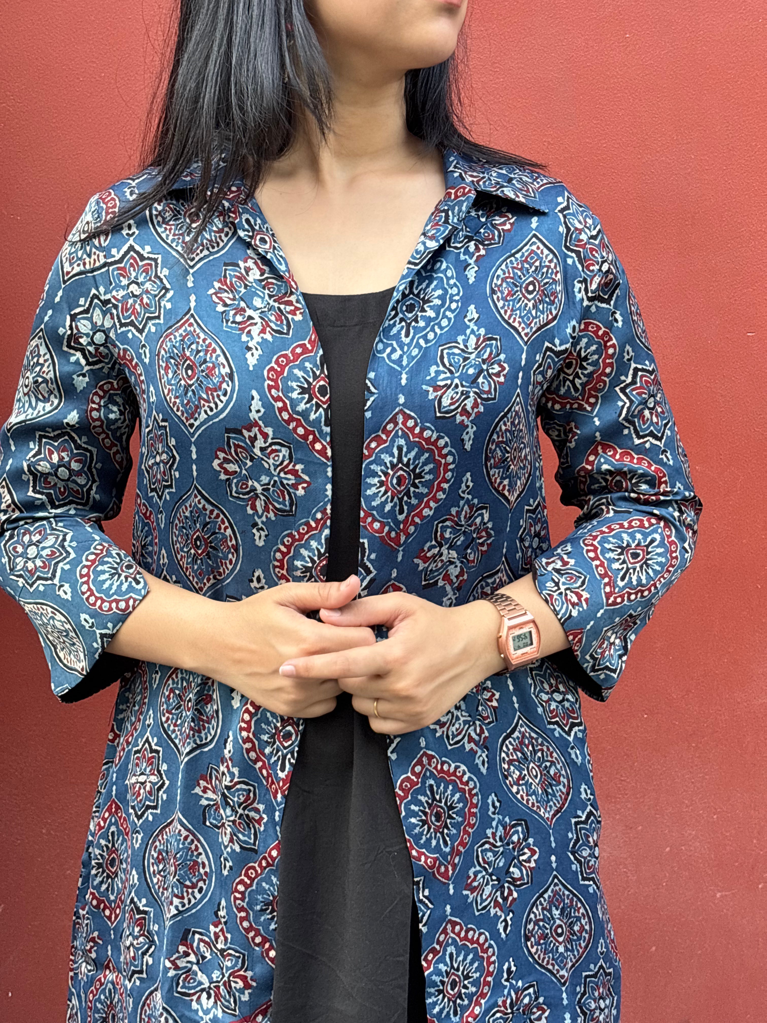 Nyra Ajrakh Hand Block Print Cotton Modal Short Double Layer