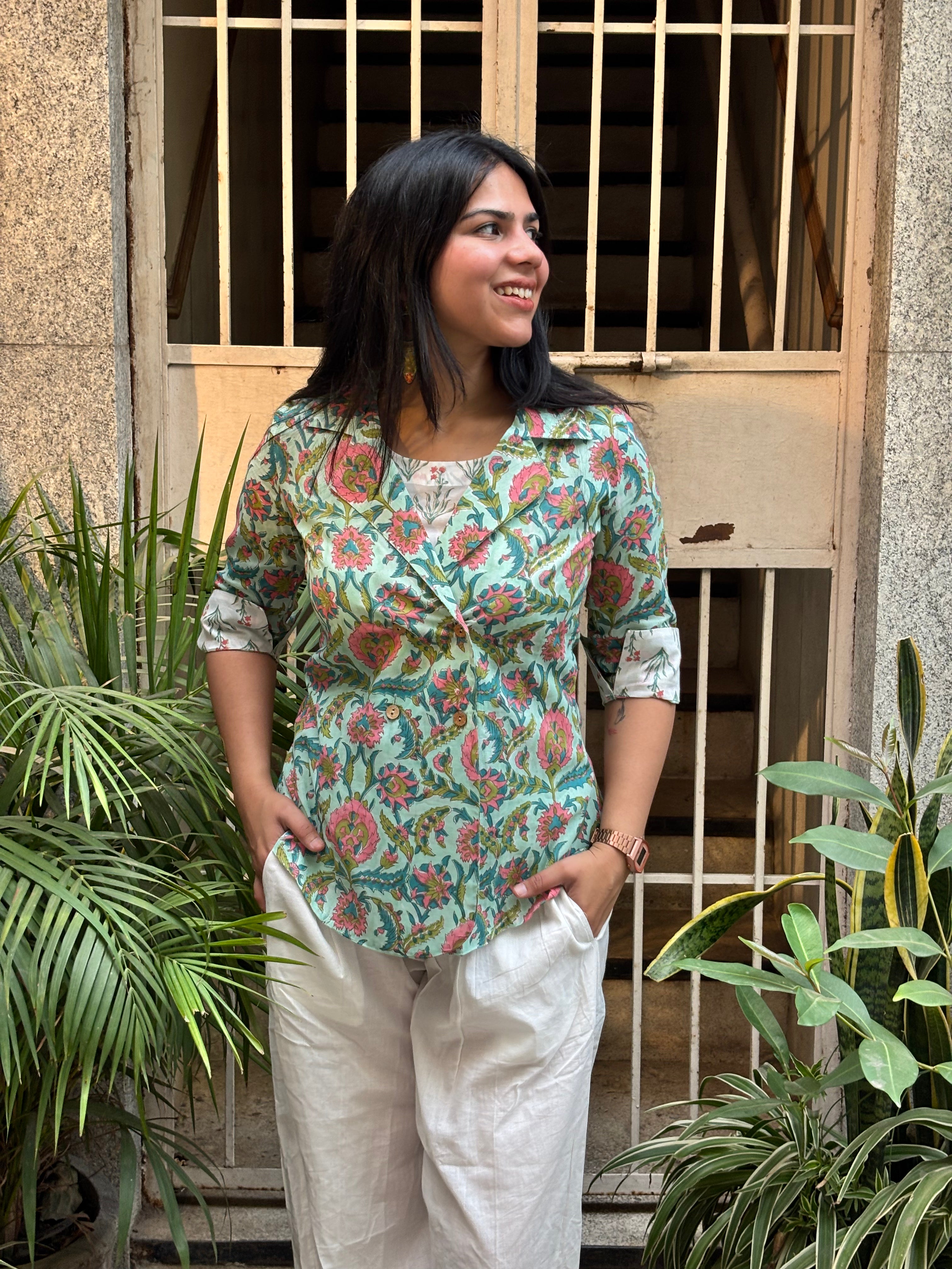 Prita Hand Block Print Cotton Double Layer Top