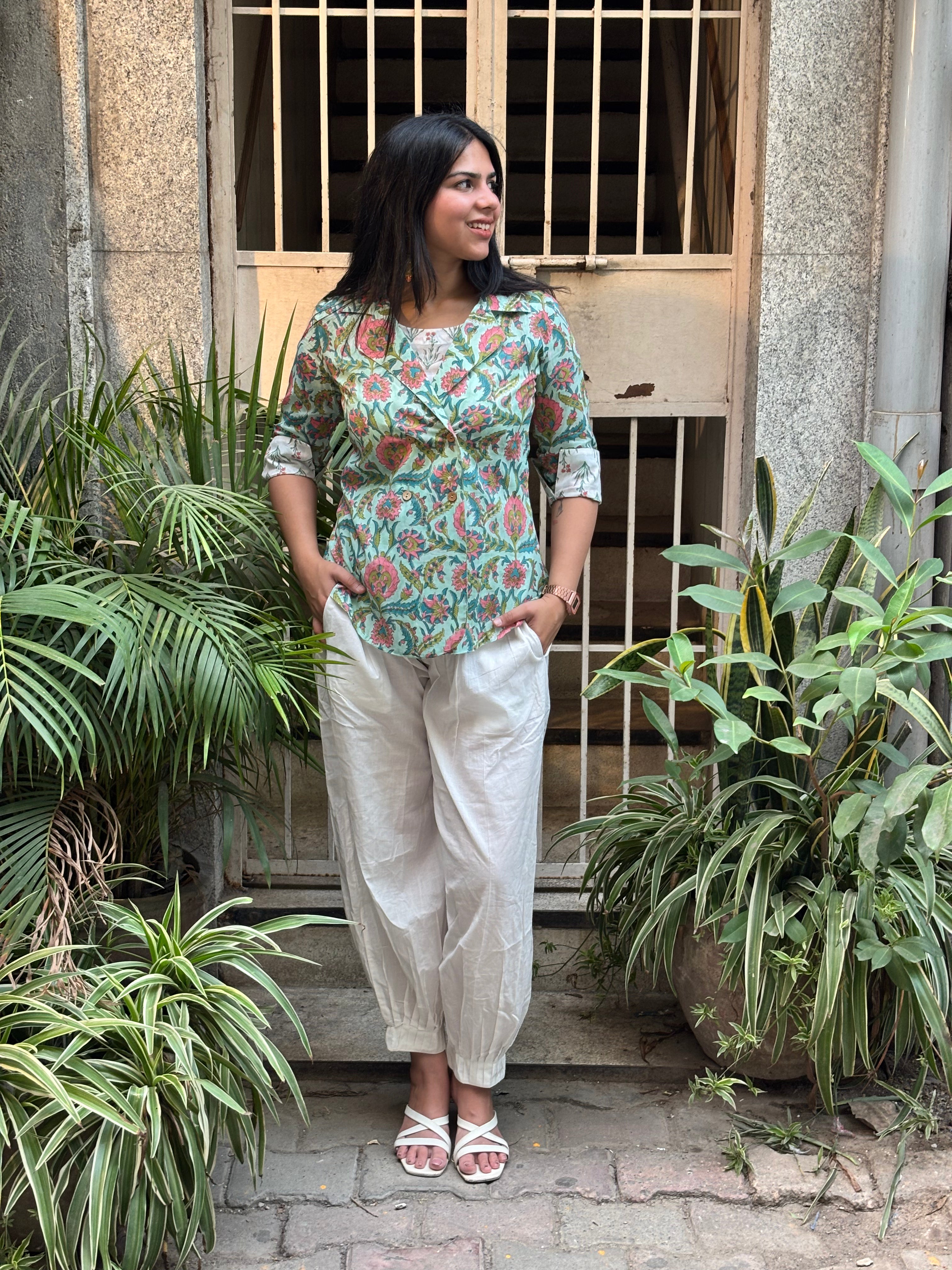 Prita Hand Block Print Cotton Double Layer Top