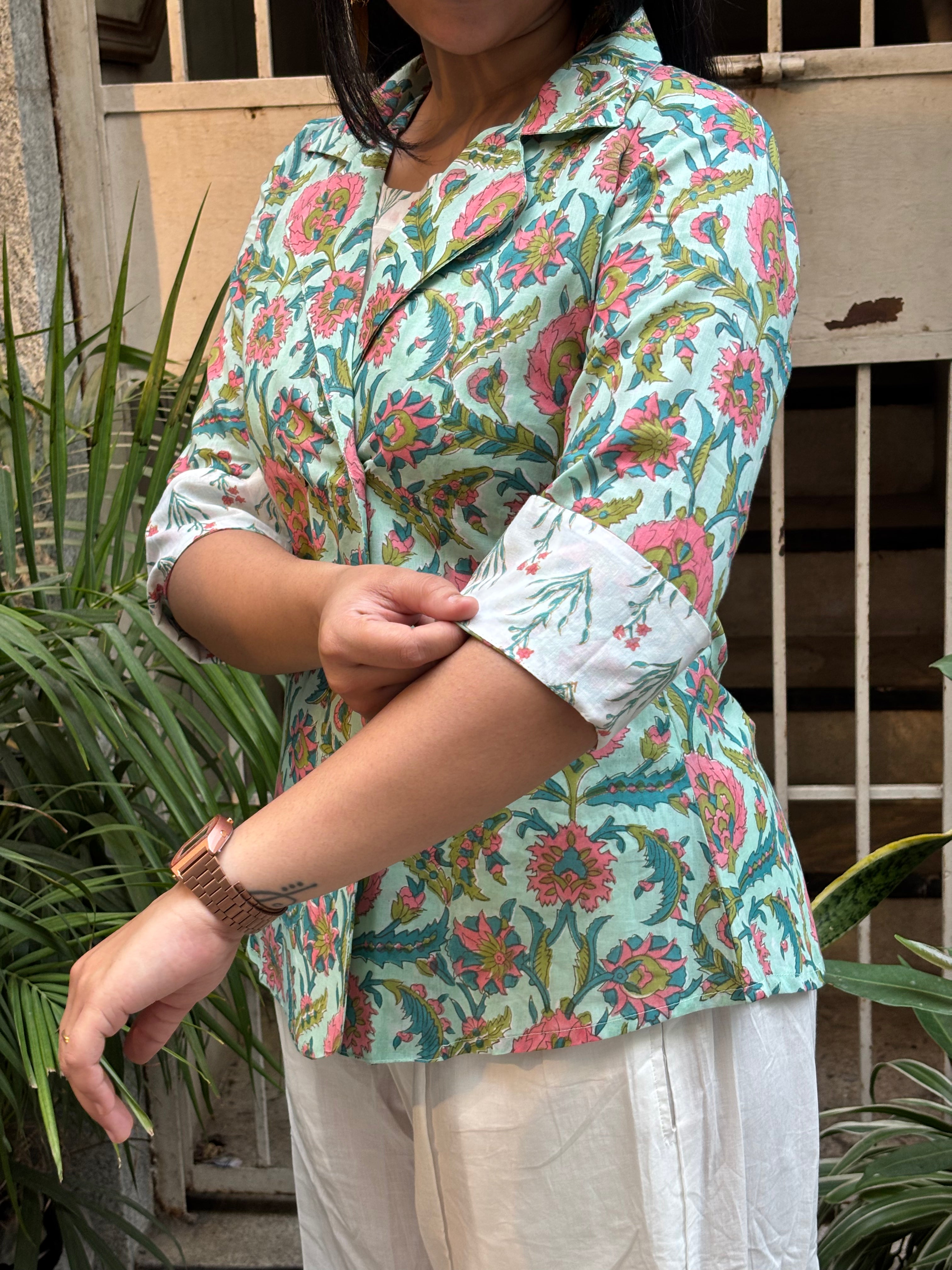 Prita Hand Block Print Cotton Double Layer Top