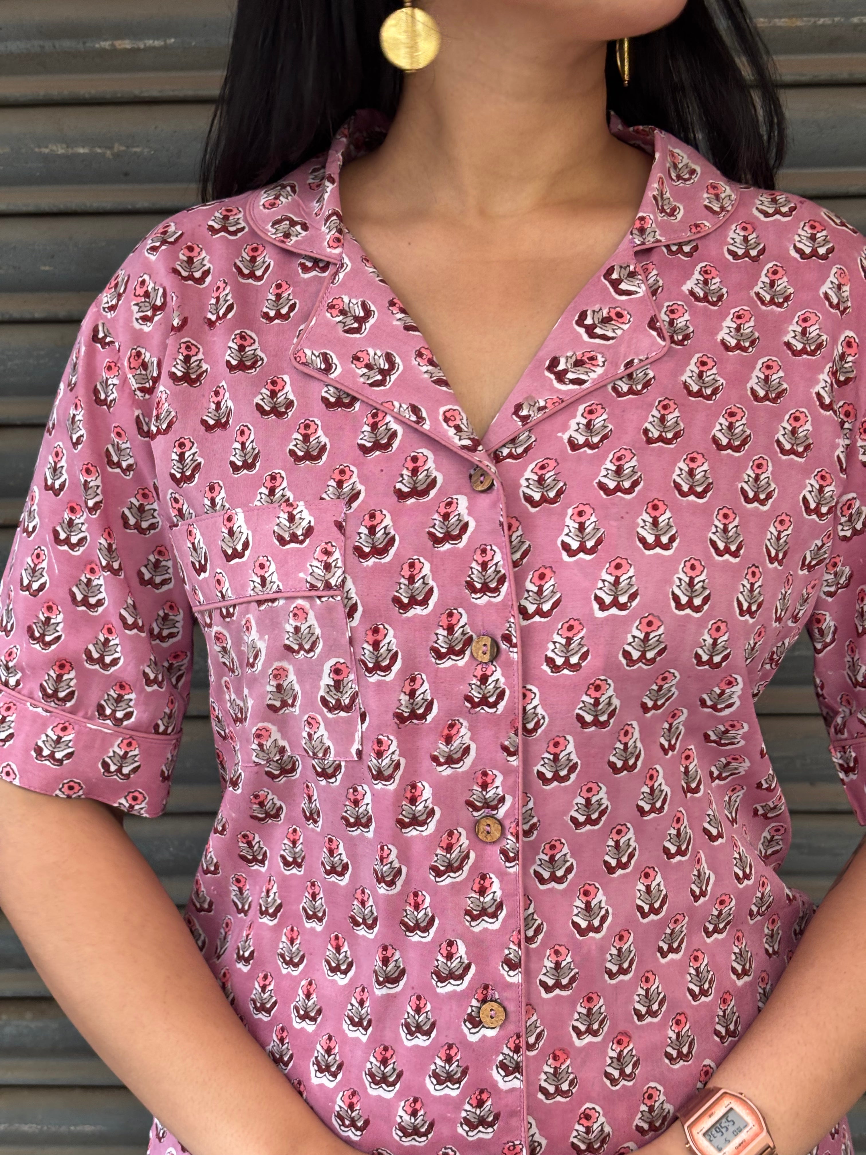 Sashi Hand Block Print Modal Silk Night Suit
