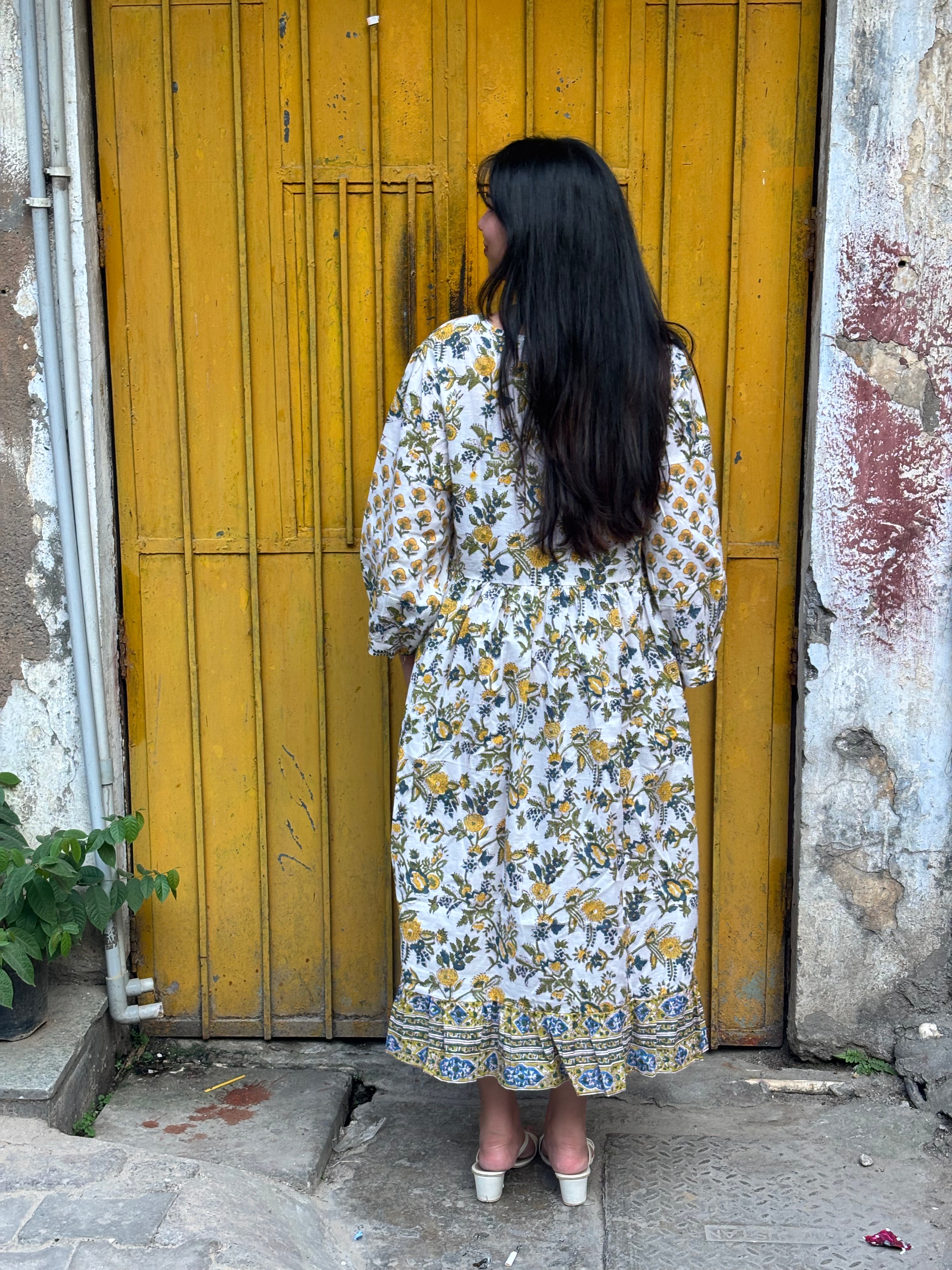 Iyana Hand Block Print Cotton A-Line Dress