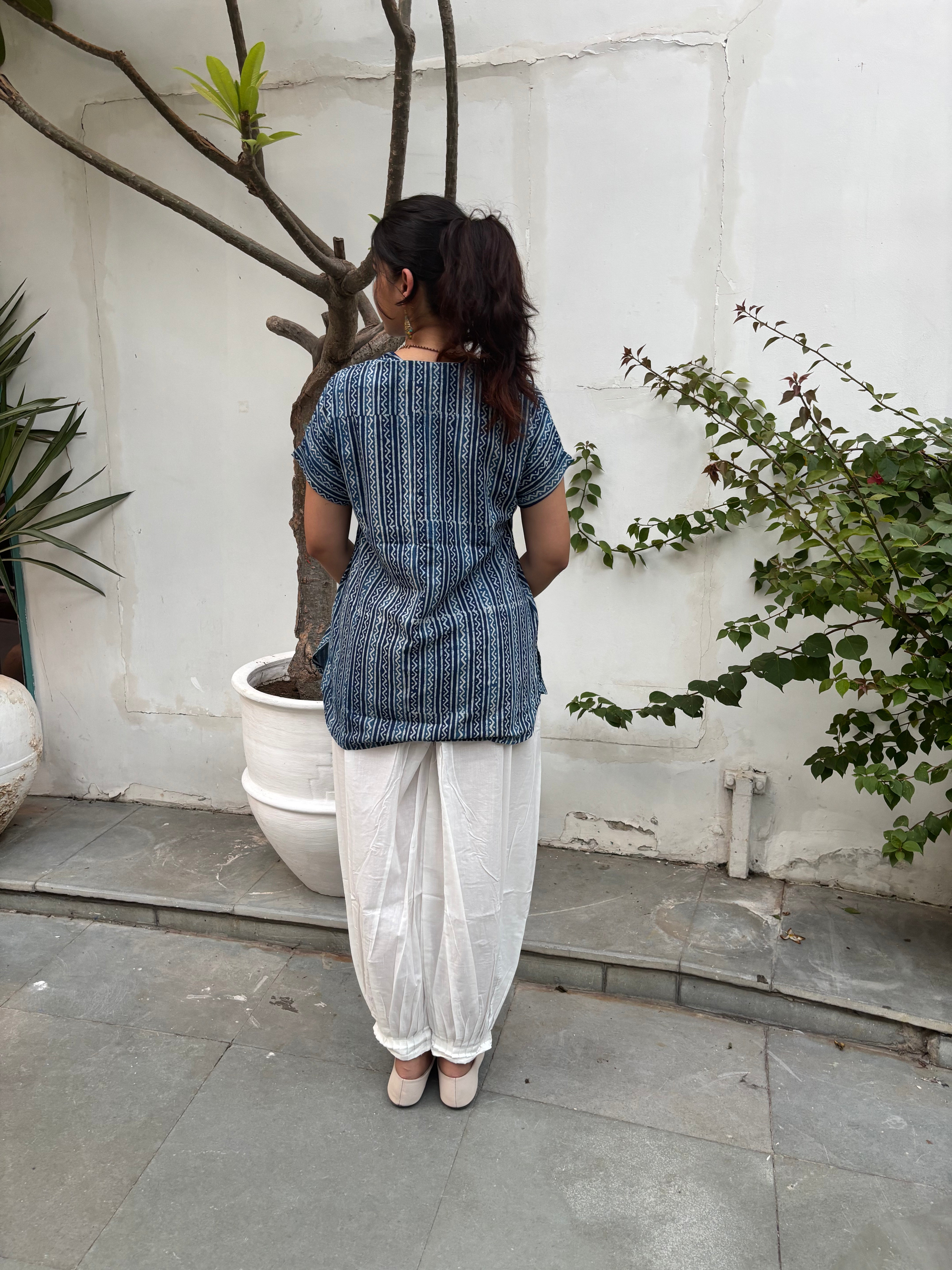 Nilah Indigo Hand Block Print Cotton Shirt