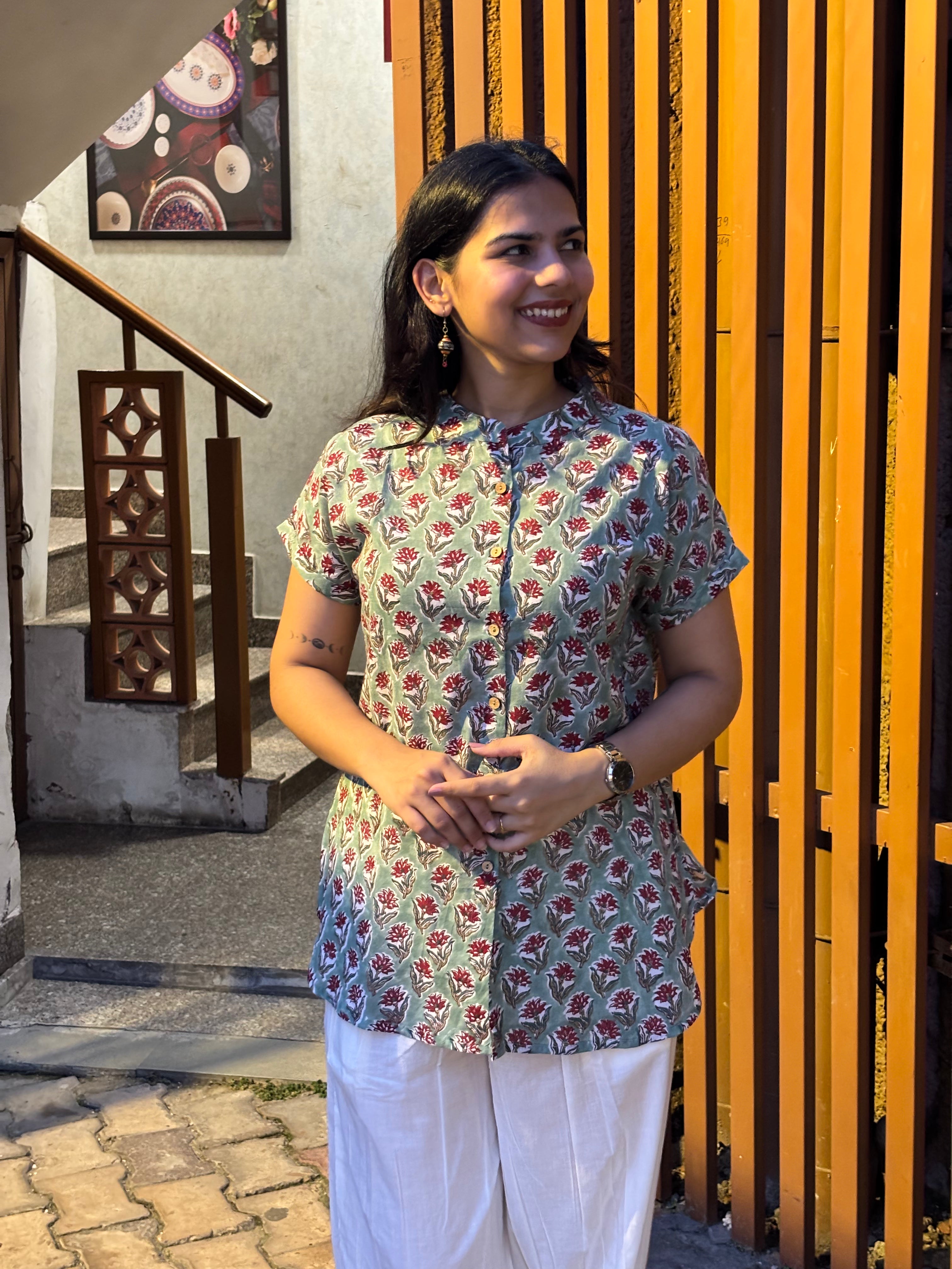 Rehbar Hand Block Print Cotton Shirt