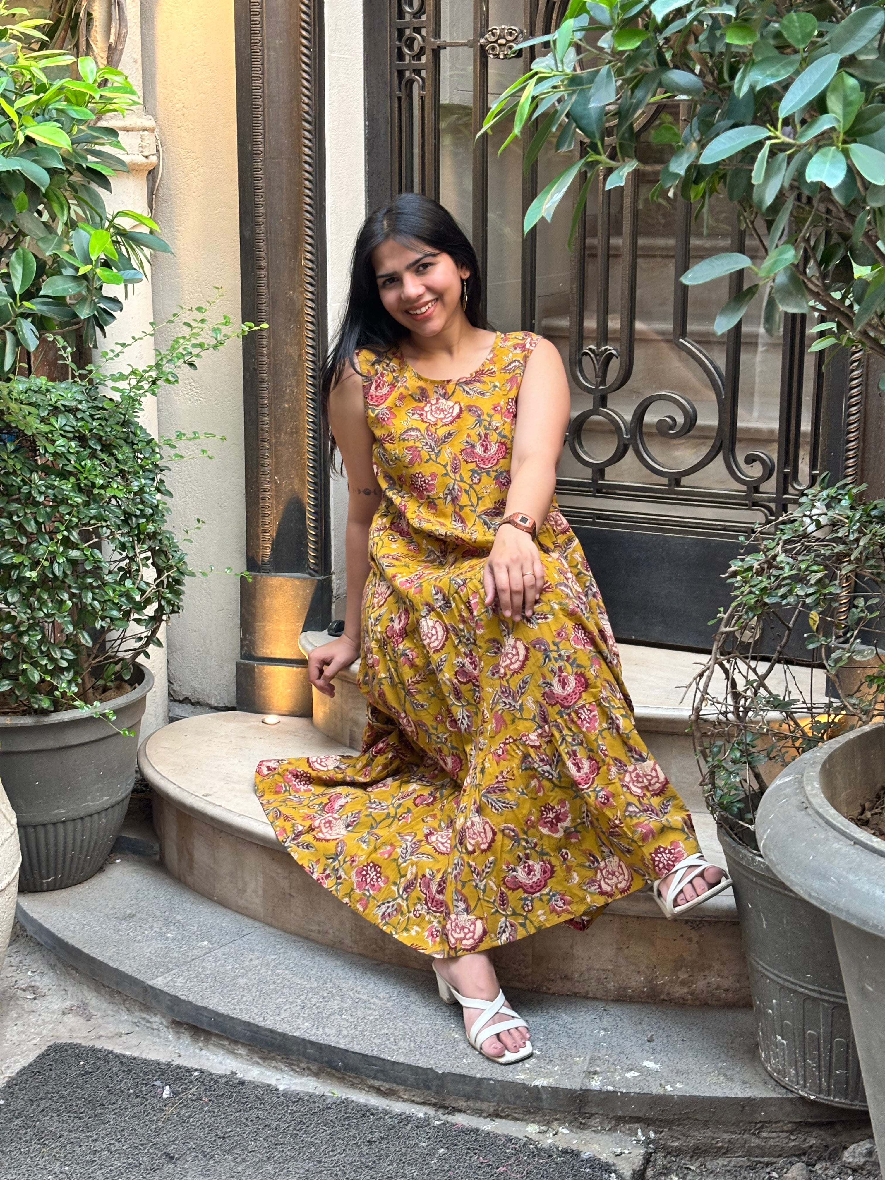 Maaya Hand Block Print Cotton Flare Dress