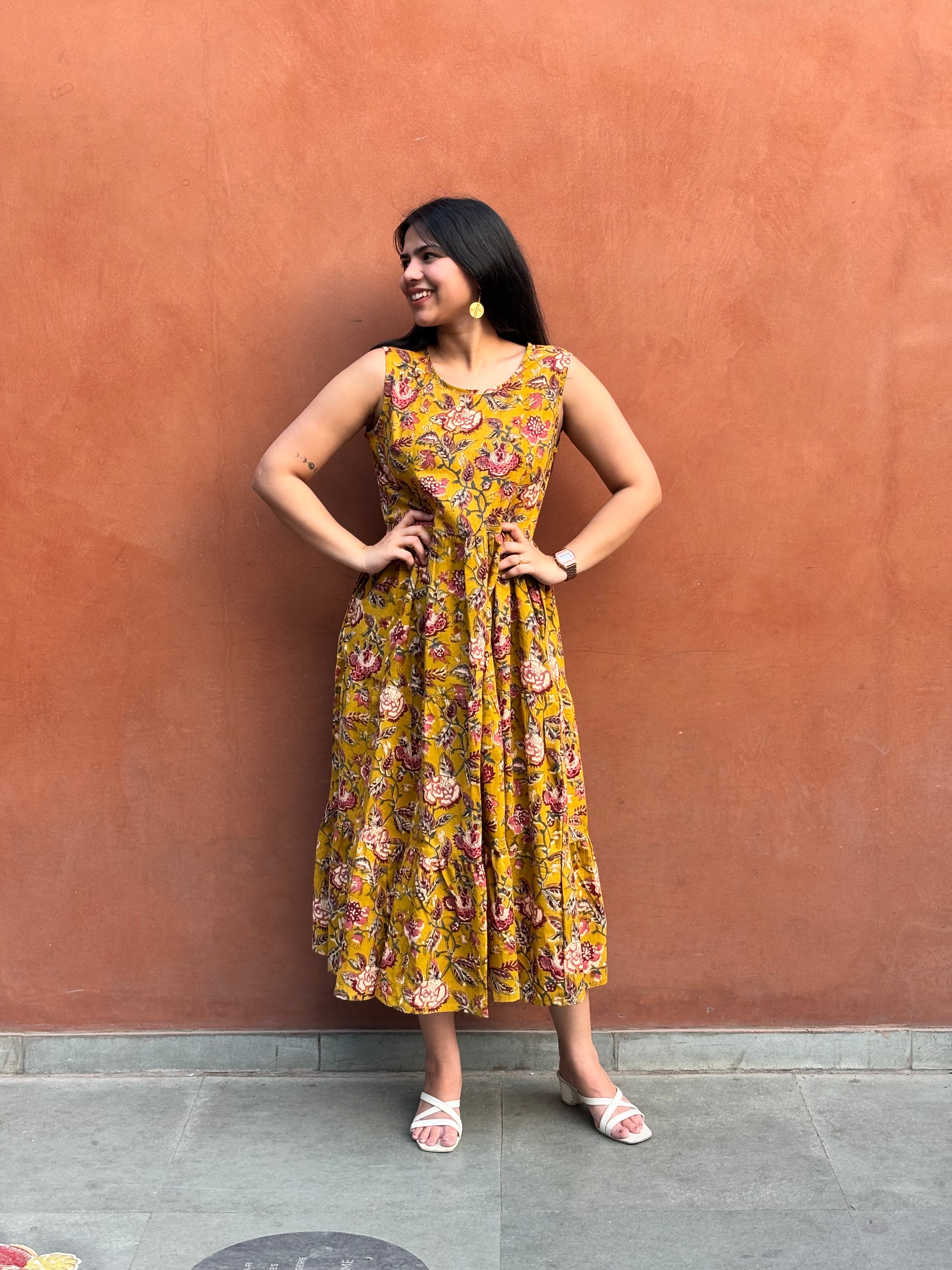 Maaya Hand Block Print Cotton Flare Dress
